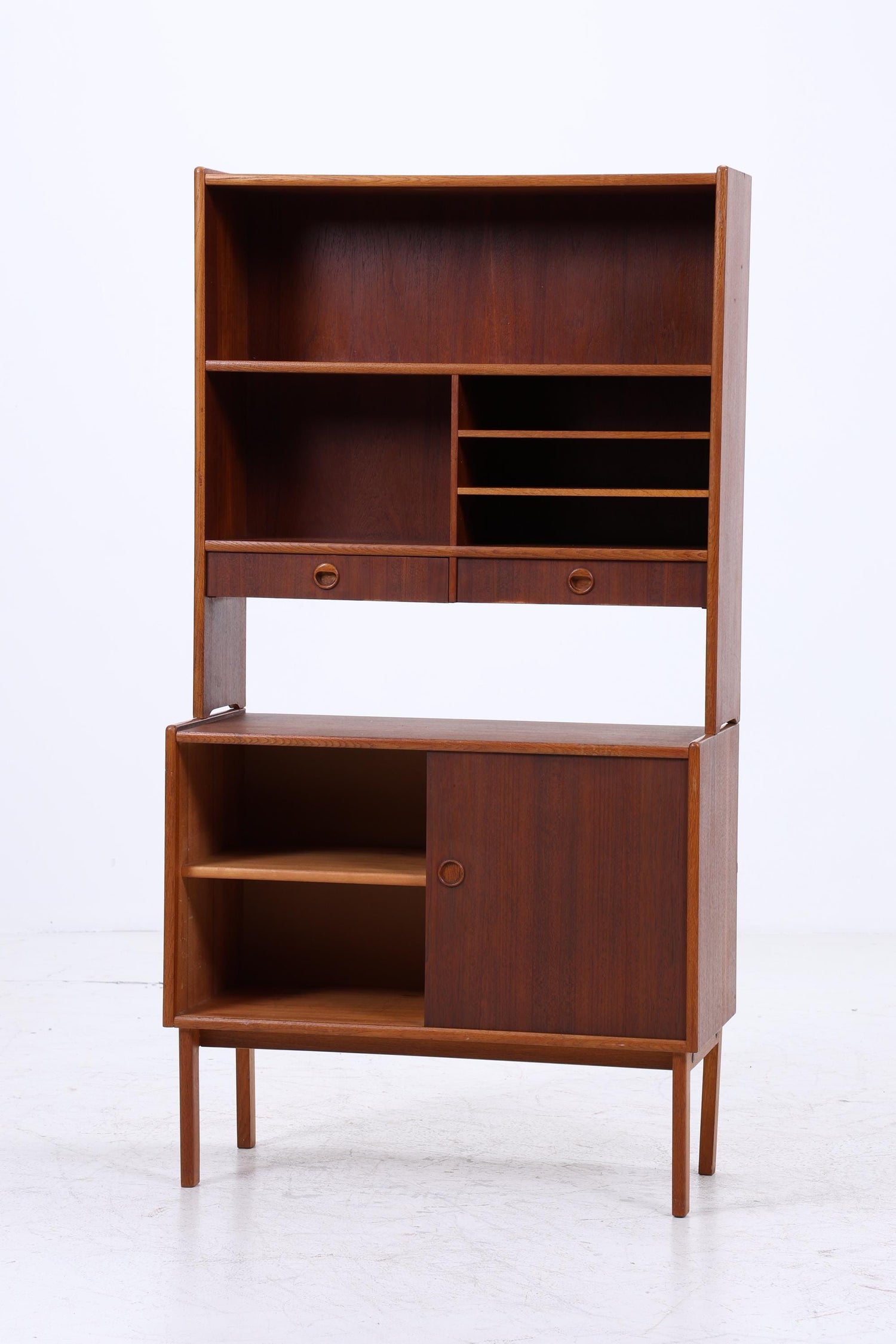 Vintage Teak Regal 60er Jahre | Mid Century Bücherregal mit Schiebetüren &amp; Schubladen Retro Holz Aufbewahrung