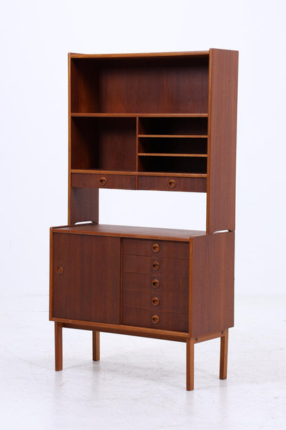 Vintage Teak Regal 60er Jahre | Mid Century Bücherregal mit Schiebetüren &amp; Schubladen Retro Holz Aufbewahrung
