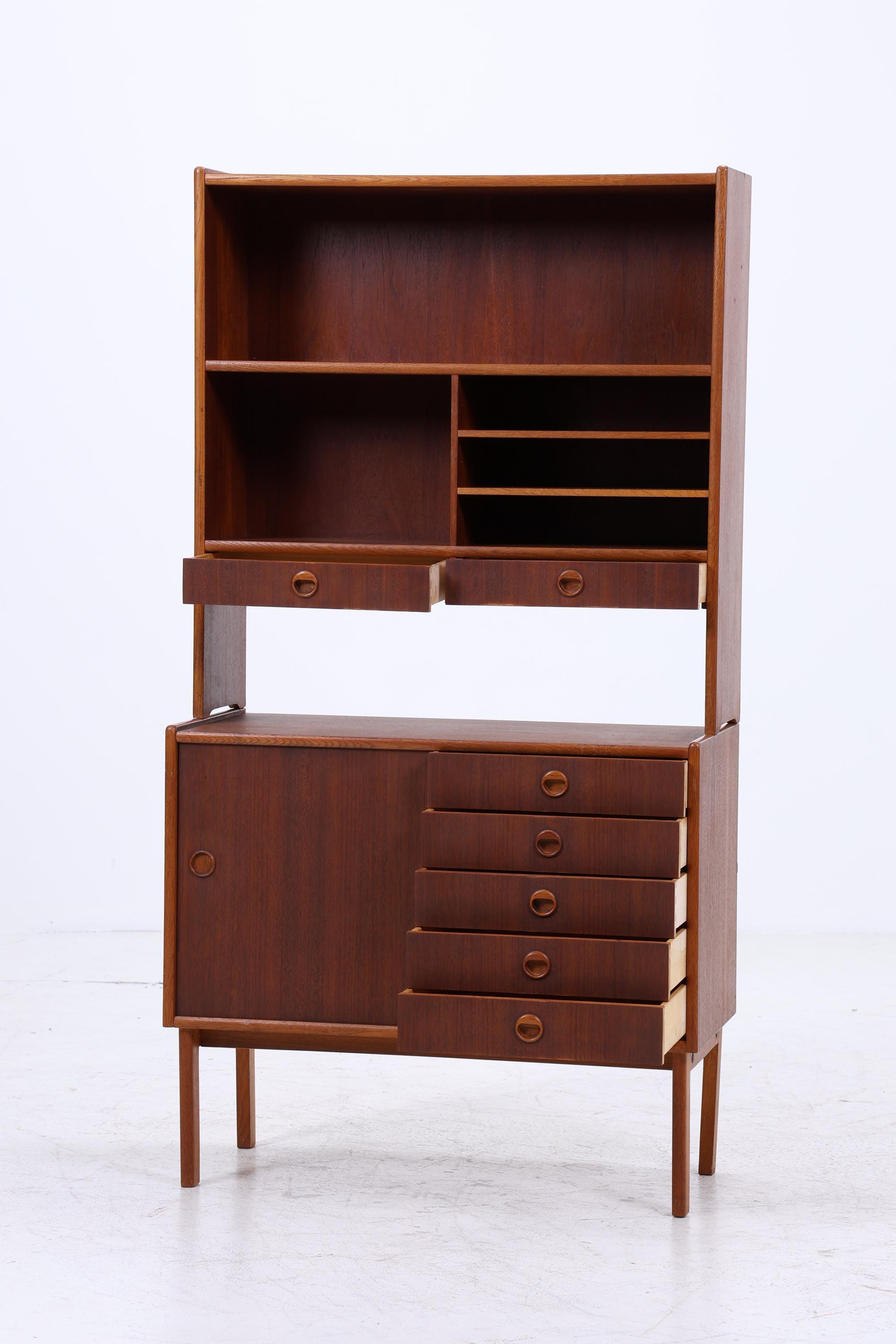 Vintage Teak Regal 60er Jahre | Mid Century Bücherregal mit Schiebetüren &amp; Schubladen Retro Holz Aufbewahrung