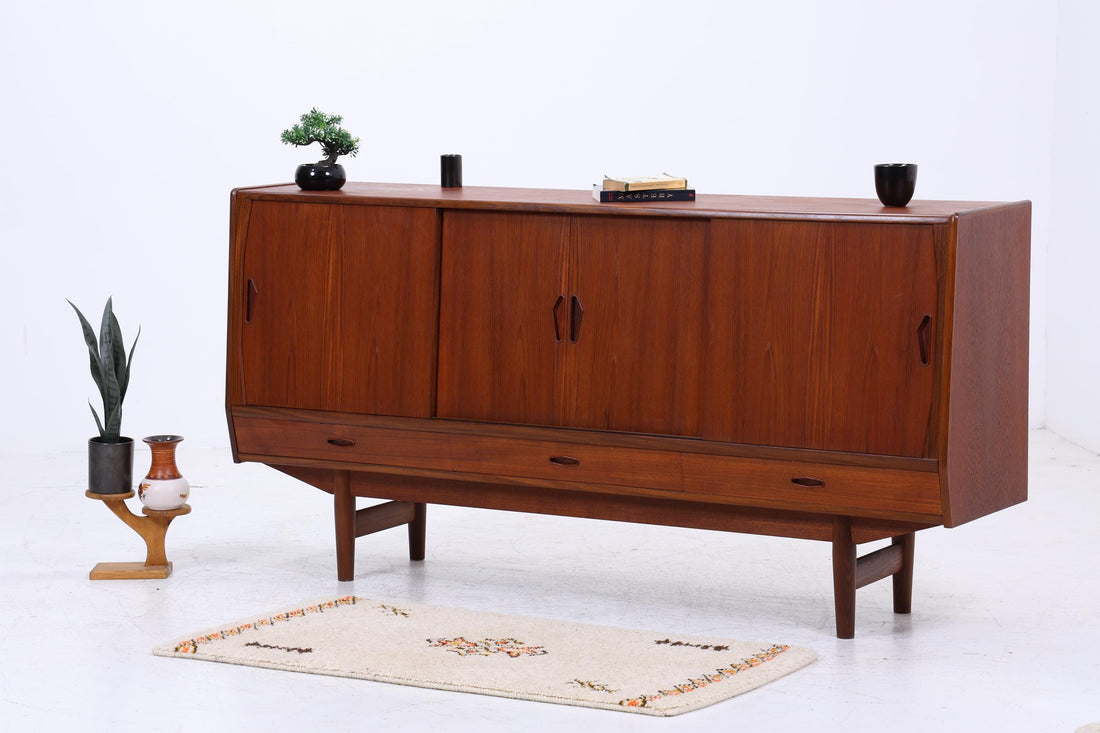 Vintage Teak Sideboard 60er Jahre Danish Design | Mid Century Anrichte mit Schubladen &amp; Fächern Retro Holz Aufbewahrung