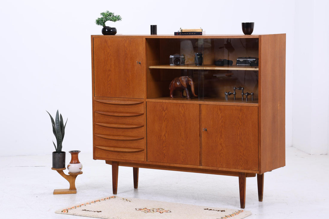 Hellerau Vintage Vitrineaus Eiche  | Mid Century Highboard Serie 602 Franz Ehrlich Schrankwand Schrank Aufbewahrung