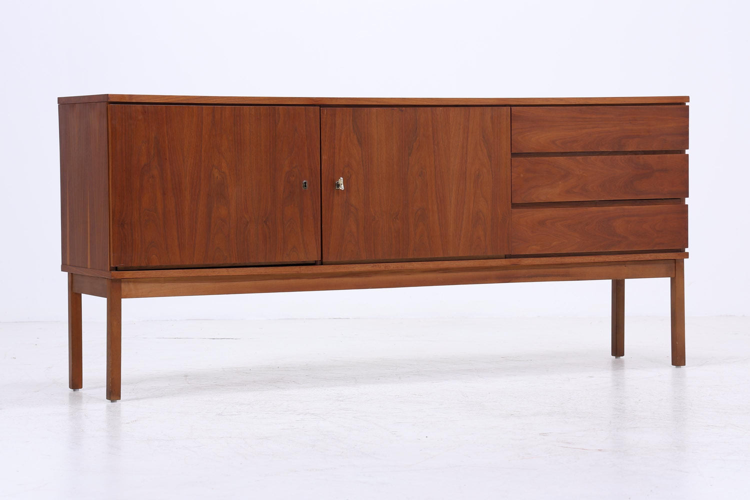 Vintage Sideboard 60er Jahre | Mid Century TV Board mit Schubladen &amp; Fächern Retro Holz Aufbewahrung