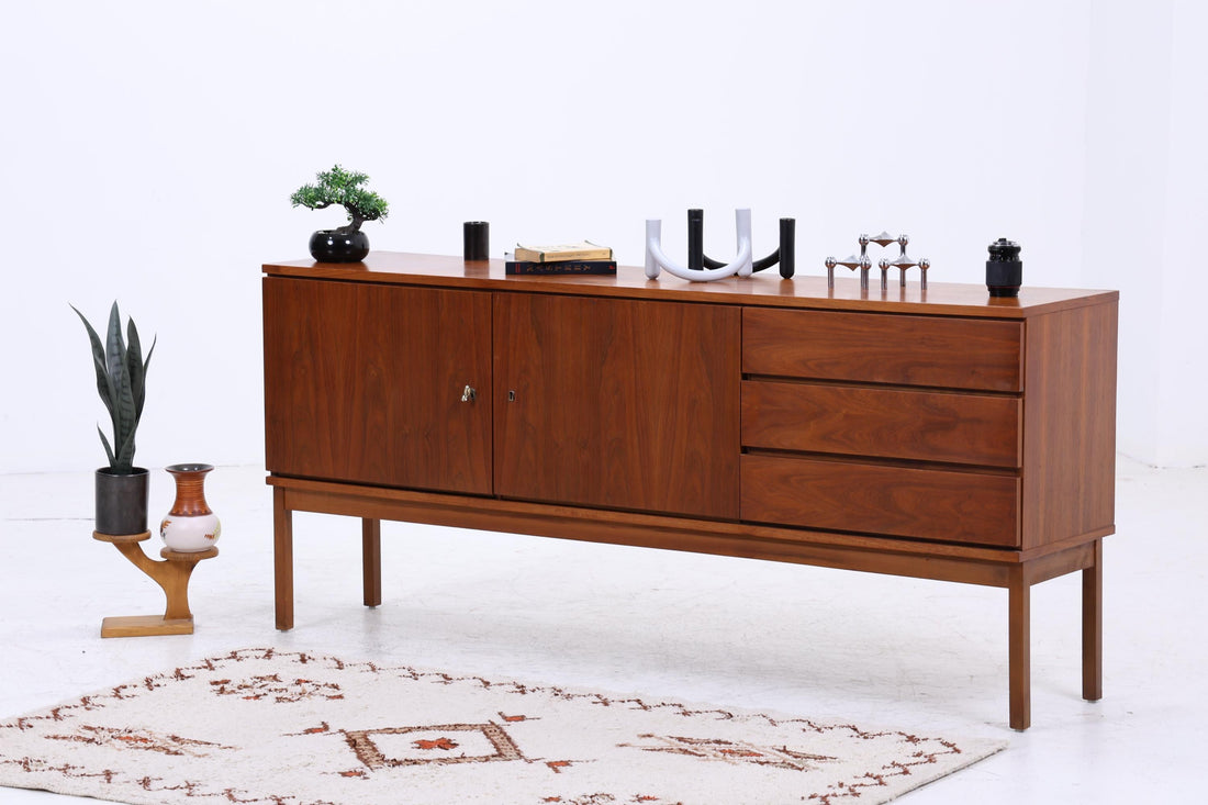 Vintage Sideboard 60er Jahre | Mid Century TV Board mit Schubladen &amp; Fächern Retro Holz Aufbewahrung