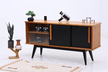 Vintage Sideboard 60er Jahre | Mid Century Vitrine Holz Anrichte Schwarz Design