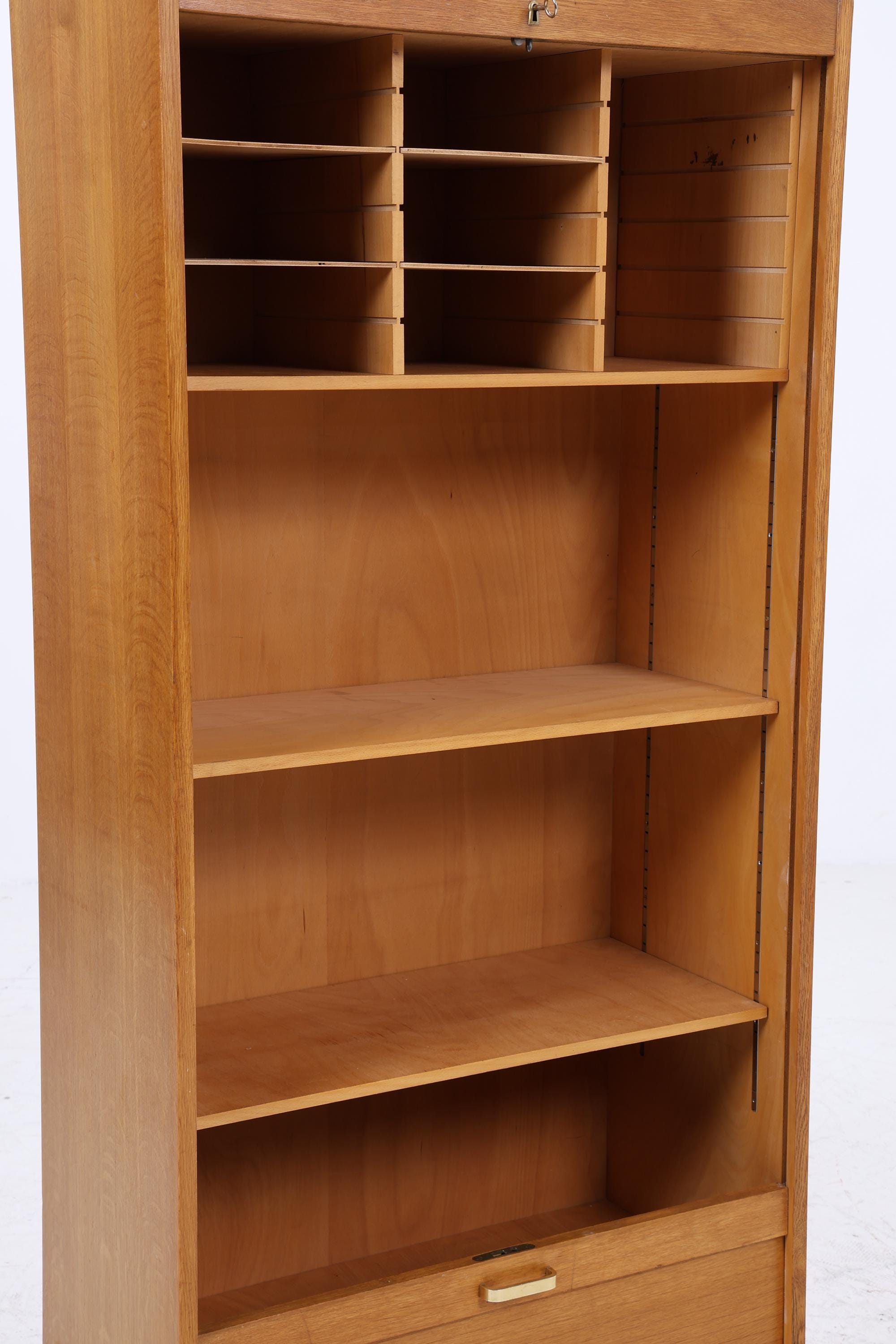 Vintage Rollladenschrank 60er Jahre | Mid Century Schrank Bücherschrank Highboard Holz Aufbewahrung Aktenschrank