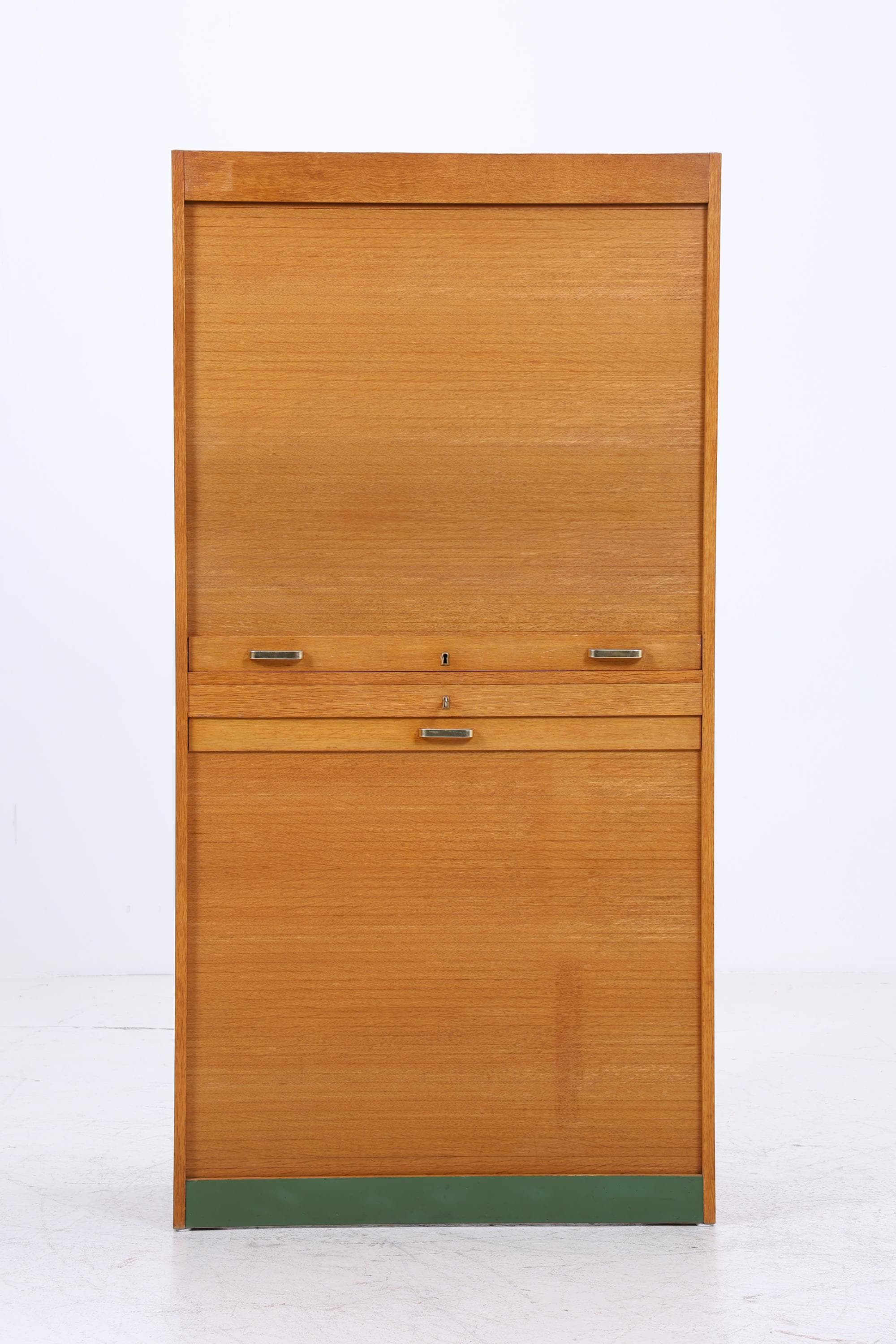 Vintage Rollladenschrank 60er Jahre | Mid Century Schrank Bücherschrank Highboard Holz Aufbewahrung Aktenschrank