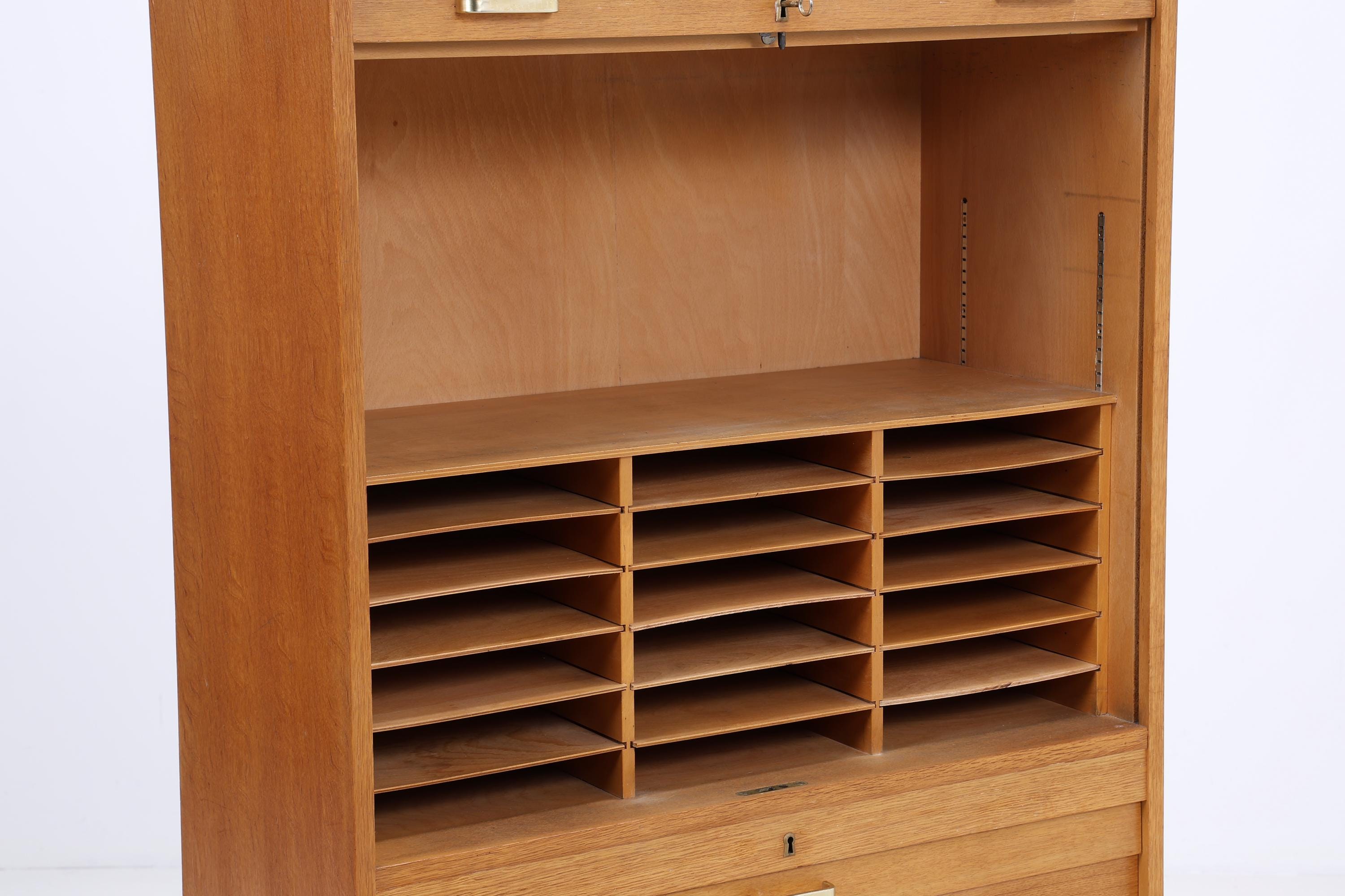 Vintage Rollladenschrank 60er Jahre | Mid Century Schrank Bücherschrank Highboard Holz Aufbewahrung Aktenschrank