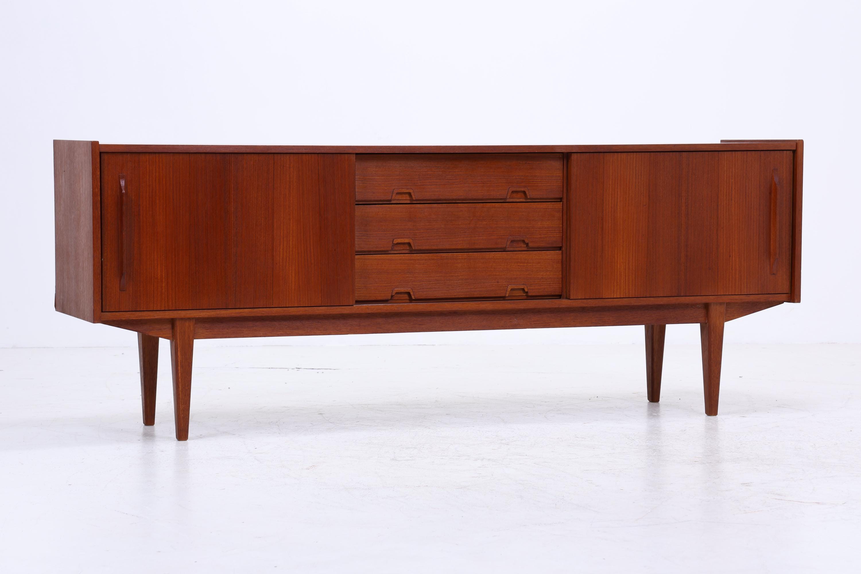 Vintage Teak Sideboard 60er Jahre | Mid Century Anrichte mit Schubladen &amp; Fächern Retro Holz Aufbewahrung