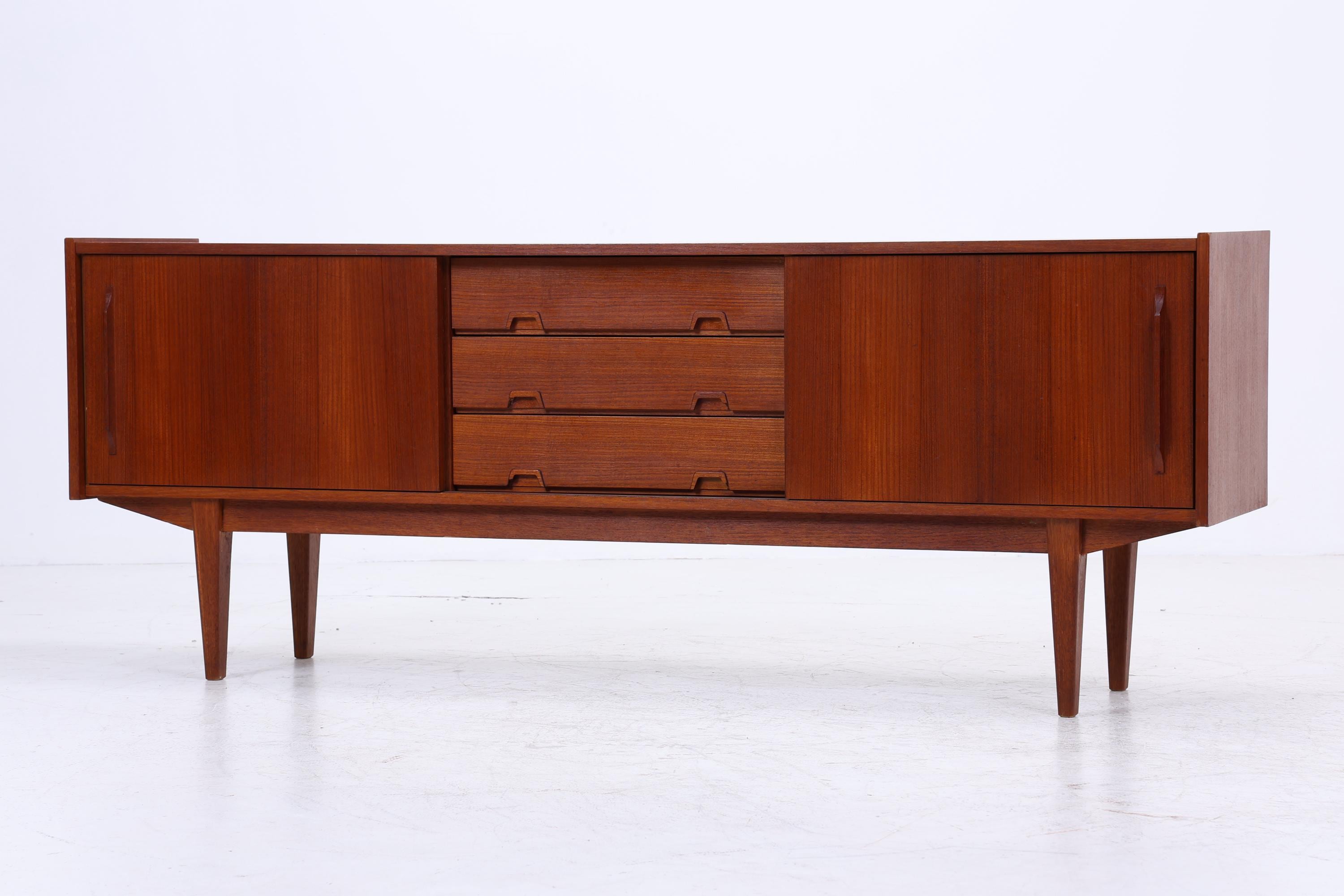 Vintage Teak Sideboard 60er Jahre | Mid Century Anrichte mit Schubladen &amp; Fächern Retro Holz Aufbewahrung