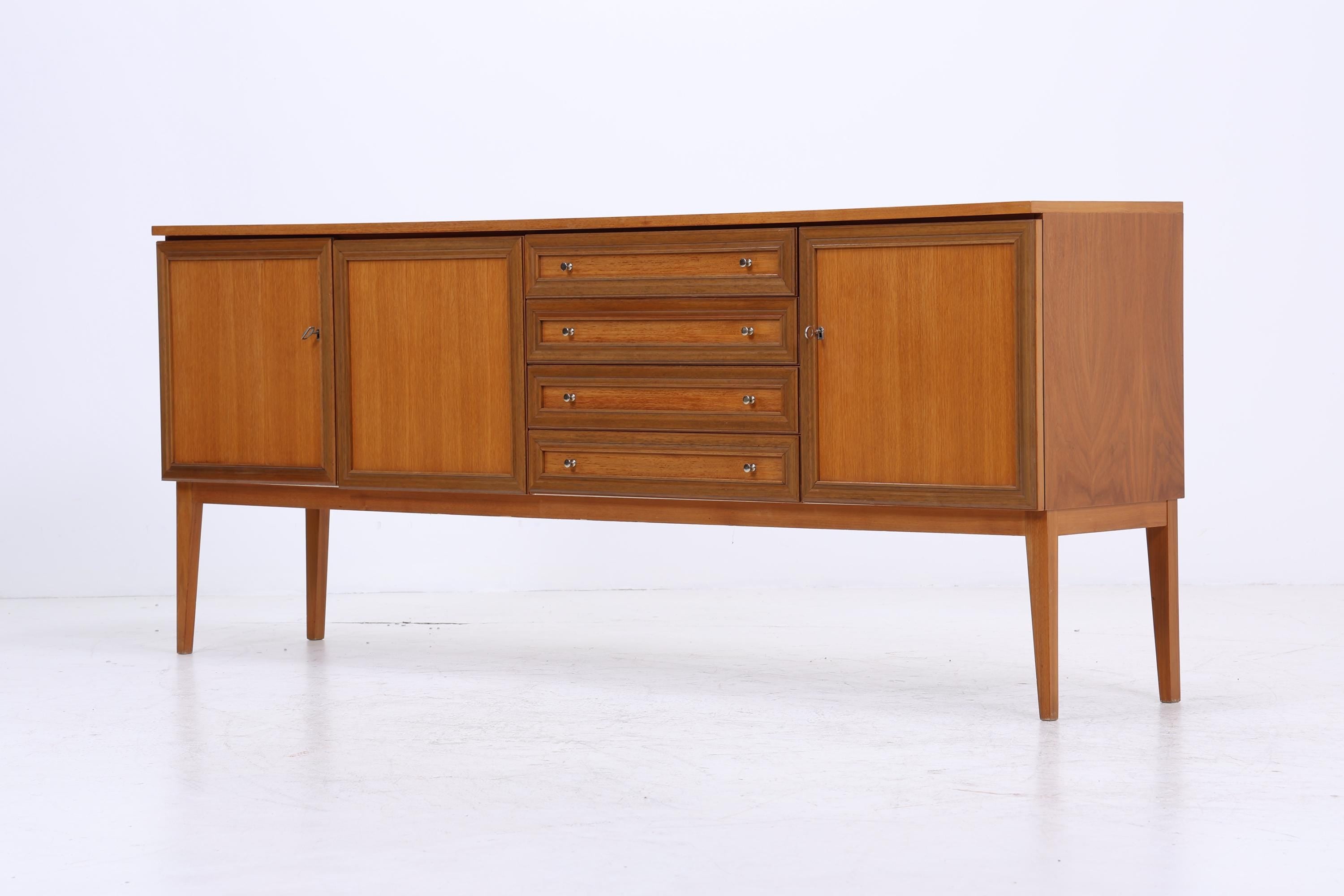 Vintage Nussbaum Sideboard 60er Jahre | Mid Century Anrichte mit Schubladen &amp; Fächern Retro Holz Aufbewahrung