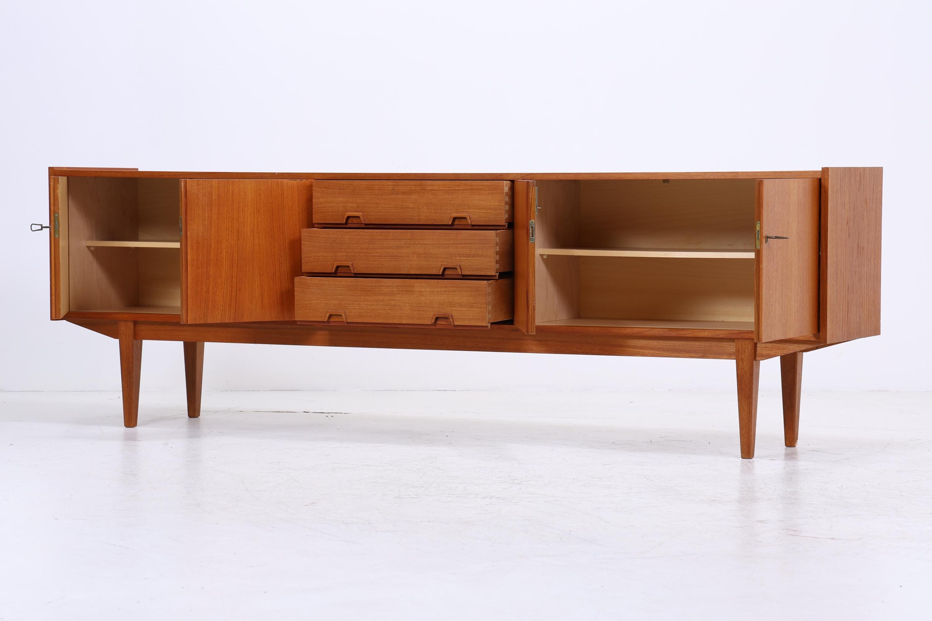 Vintage Teak Sideboard 60er Jahre | Danish Design Mid Century Anrichte mit Schubladen &amp; Fächern Retro Holz Aufbewahrung