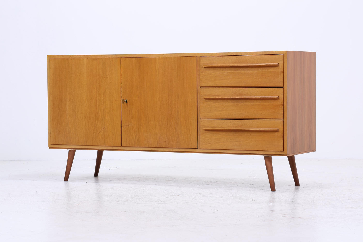 Vintage Sideboard 60er Jahre | Mid Century Anrichte mit Schubladen &amp; Fächern Holz Aufbewahrung Anrichte