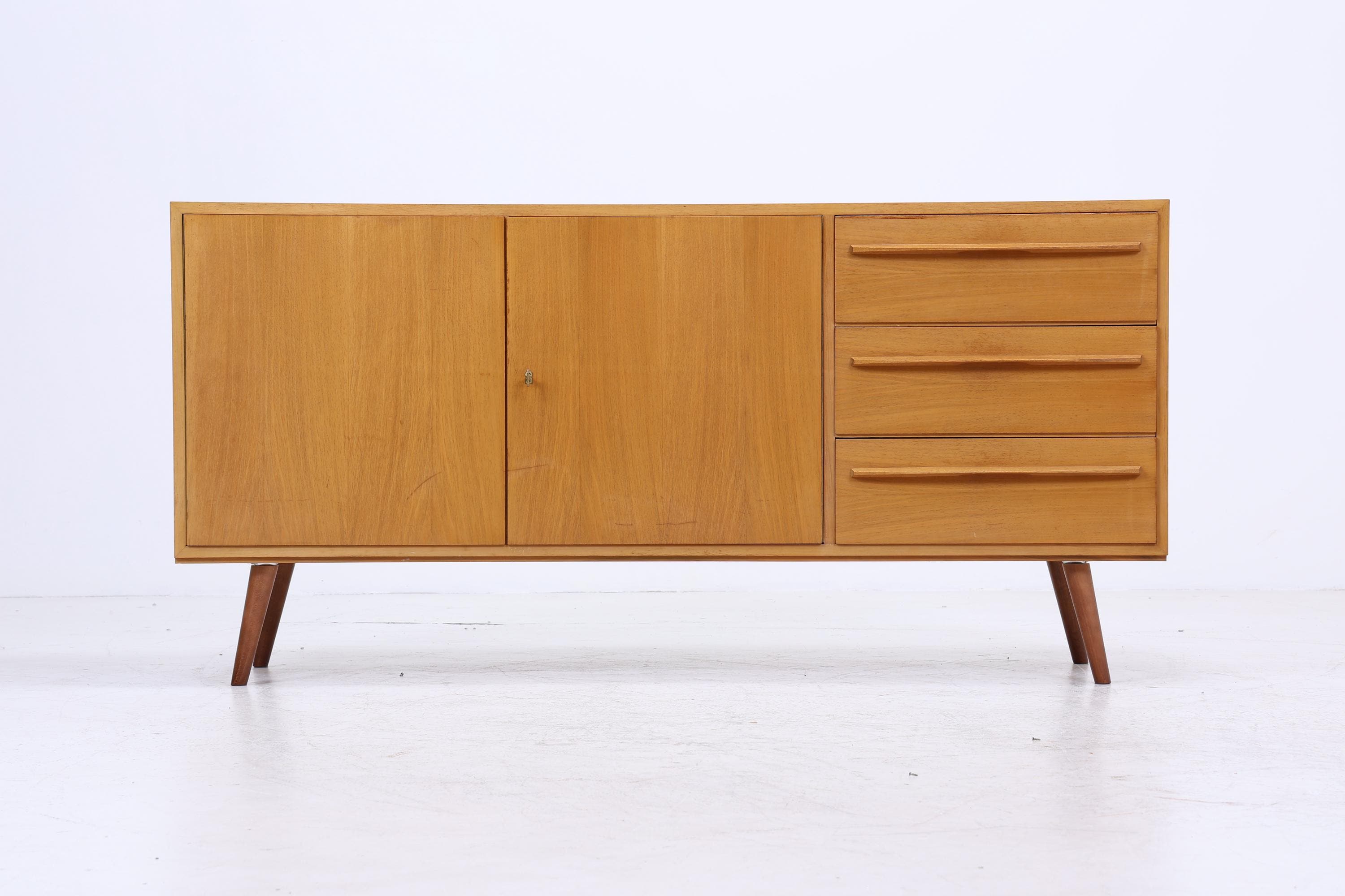 Vintage Sideboard 60er Jahre | Mid Century Anrichte mit Schubladen &amp; Fächern Holz Aufbewahrung Anrichte