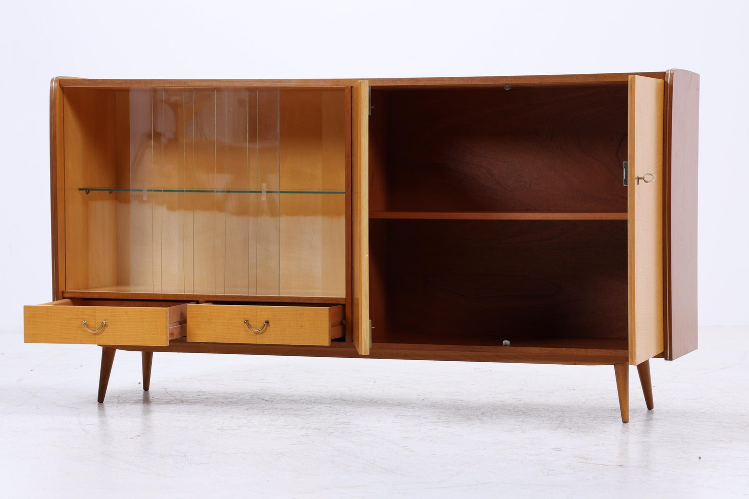 Vintage Glas SIdeboard 60er Jahre |  Mid Century Highboard Vitrine Holz Design