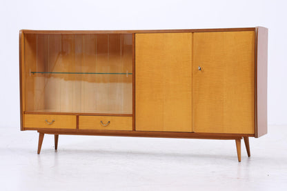Vintage Glas SIdeboard 60er Jahre |  Mid Century Highboard Vitrine Holz Design