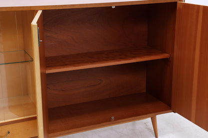 Vintage Glas SIdeboard 60er Jahre |  Mid Century Highboard Vitrine Holz Design