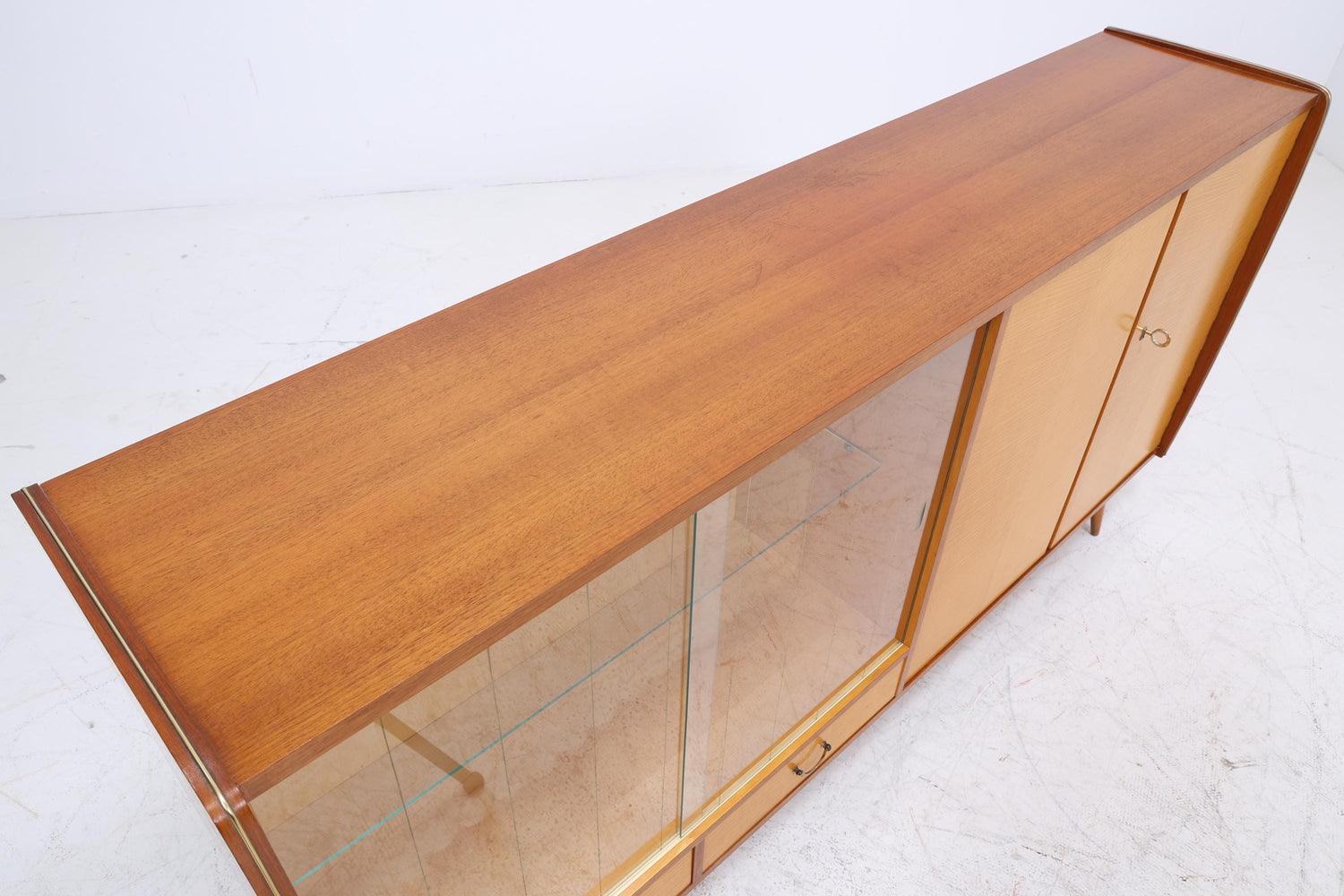 Vintage Glas SIdeboard 60er Jahre |  Mid Century Highboard Vitrine Holz Design