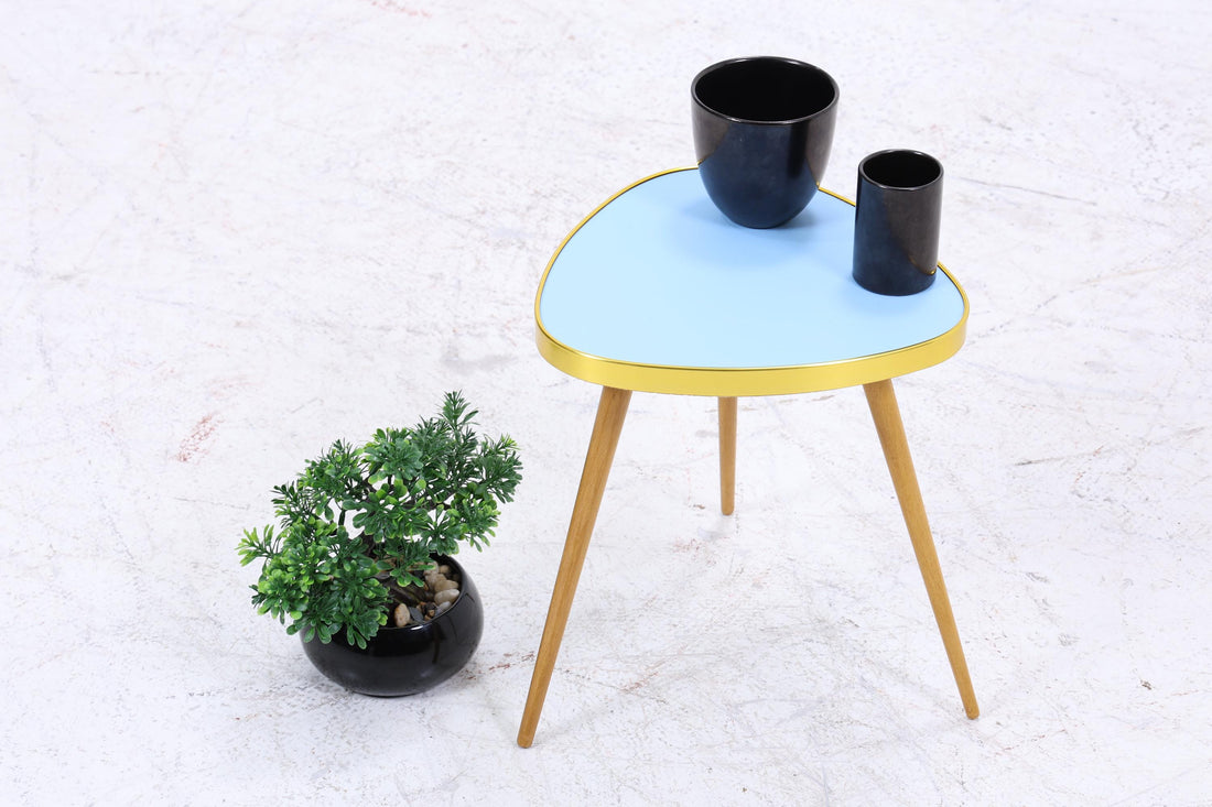Vintage Blumentisch | Mid Century Nierentisch | Beistelltisch Blau 60er Jahre