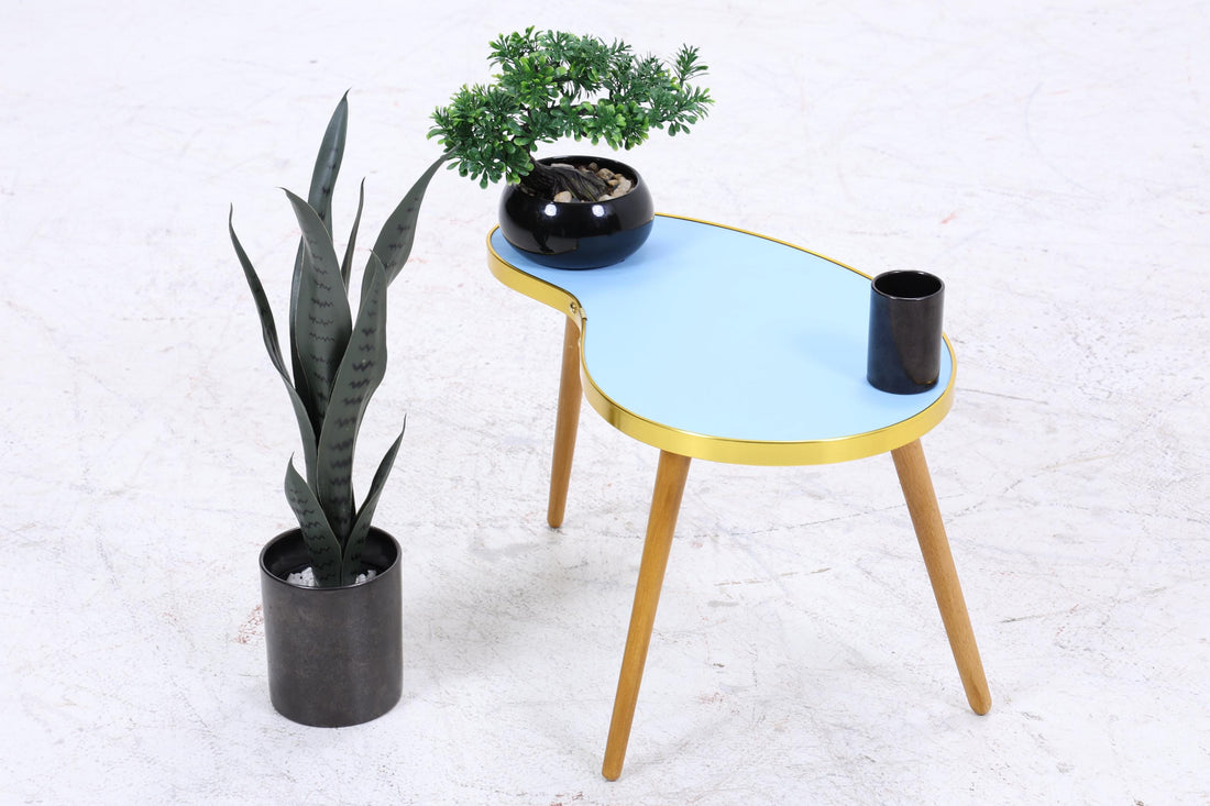 Vintage Nierentisch | Mid Century Blumentisch | Beistelltische Blau 60er Jahre