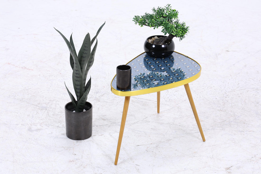 Vintage Blumentisch | Mid Century Nierentisch | Beistelltisch Pfauenmuster 60er Jahre