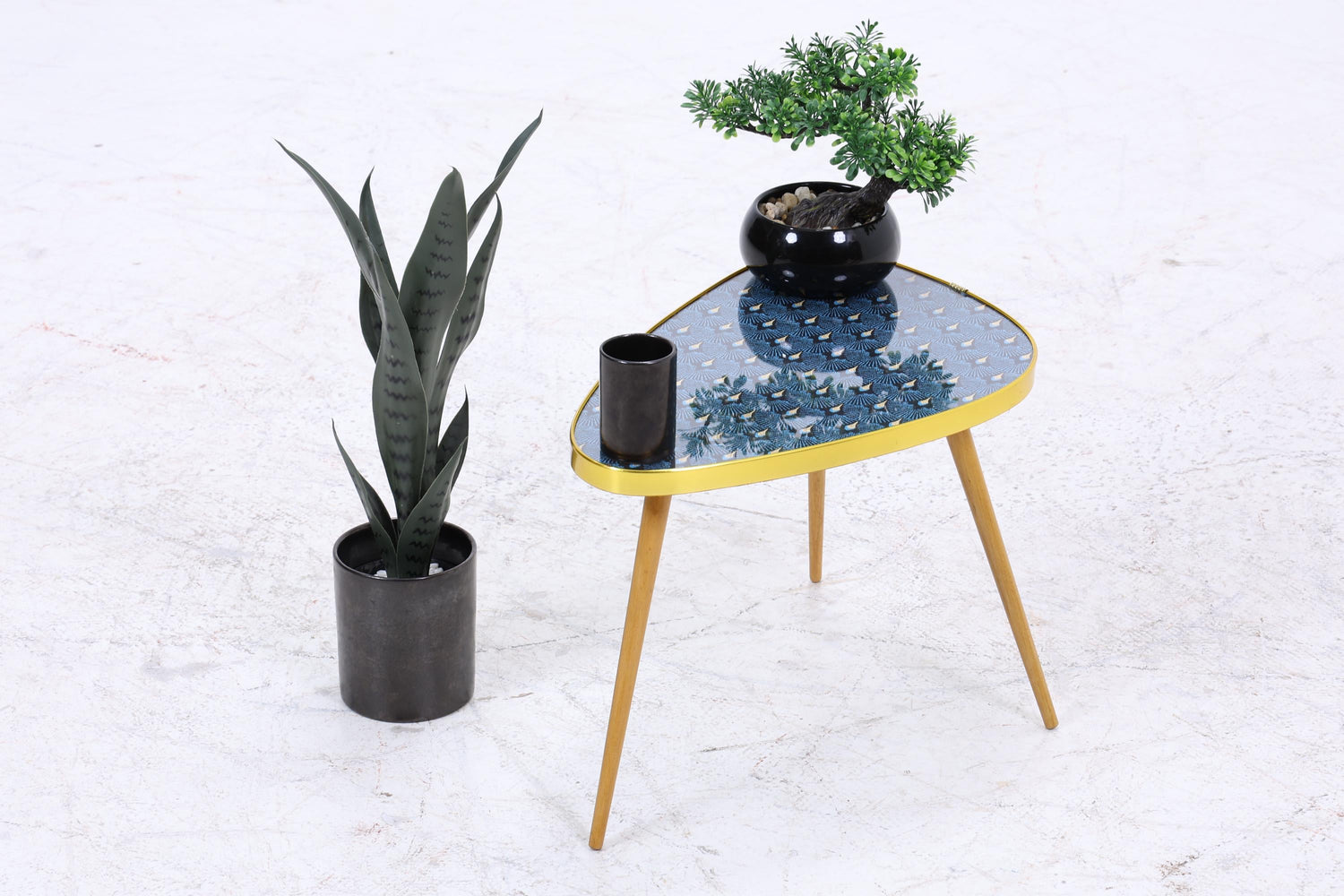 Vintage Blumentisch | Mid Century Nierentisch | Beistelltisch Pfauenmuster 60er Jahre