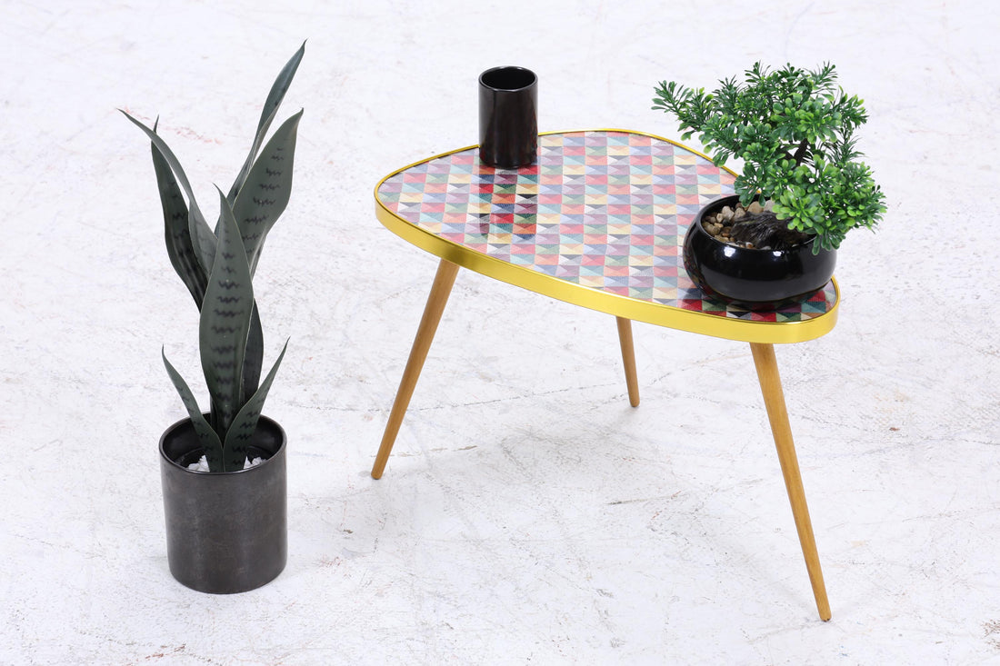Vintage Blumentisch | Mid Century Nierentisch | Beistelltisch Bunt Kariert gemustert 60er Jahre