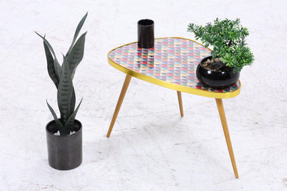 Vintage Blumentisch | Mid Century Nierentisch | Beistelltisch Bunt Kariert gemustert 60er Jahre