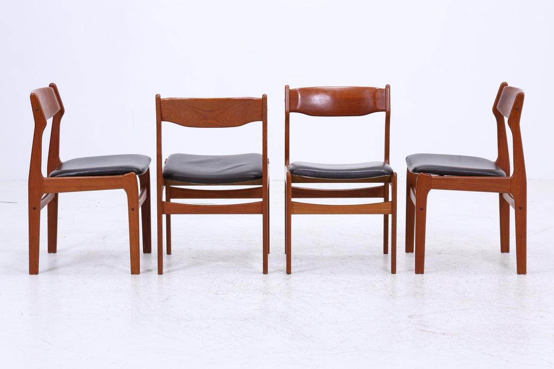 4er Set Teak Stühle von Erik Buch für Od Møbler | Mid Century Danish Design Leder Stuhl | Vintage Designer