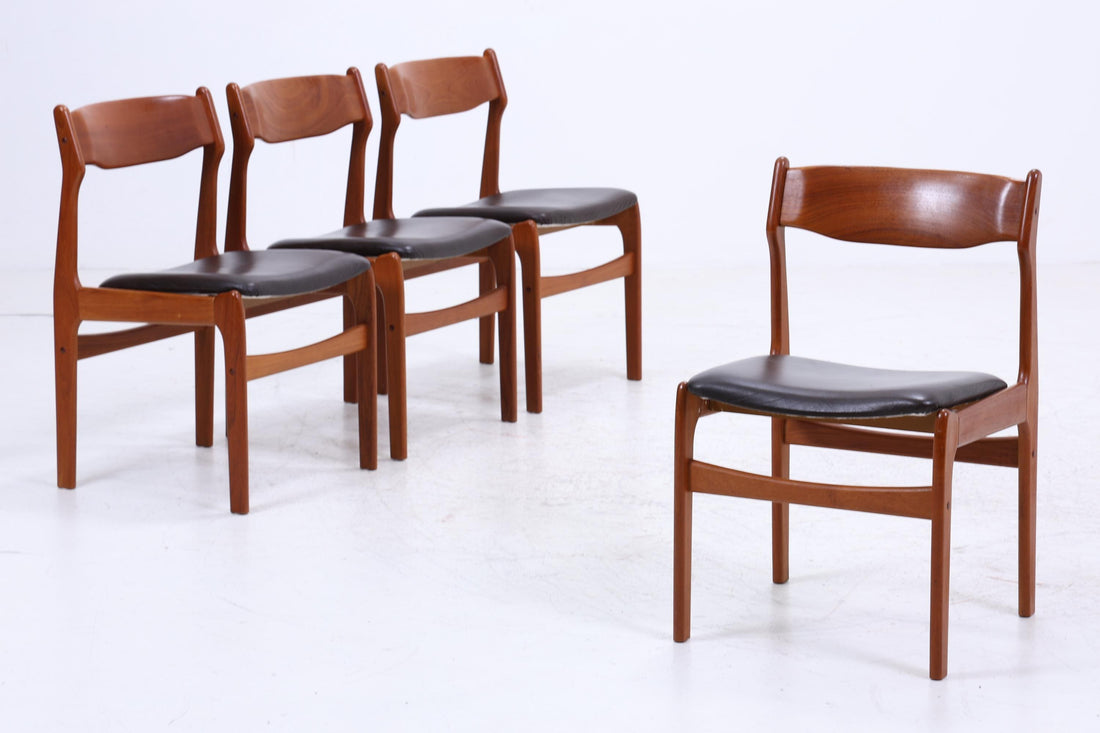 4er Set Teak Stühle von Erik Buch für Od Møbler | Mid Century Danish Design Leder Stuhl | Vintage Designer