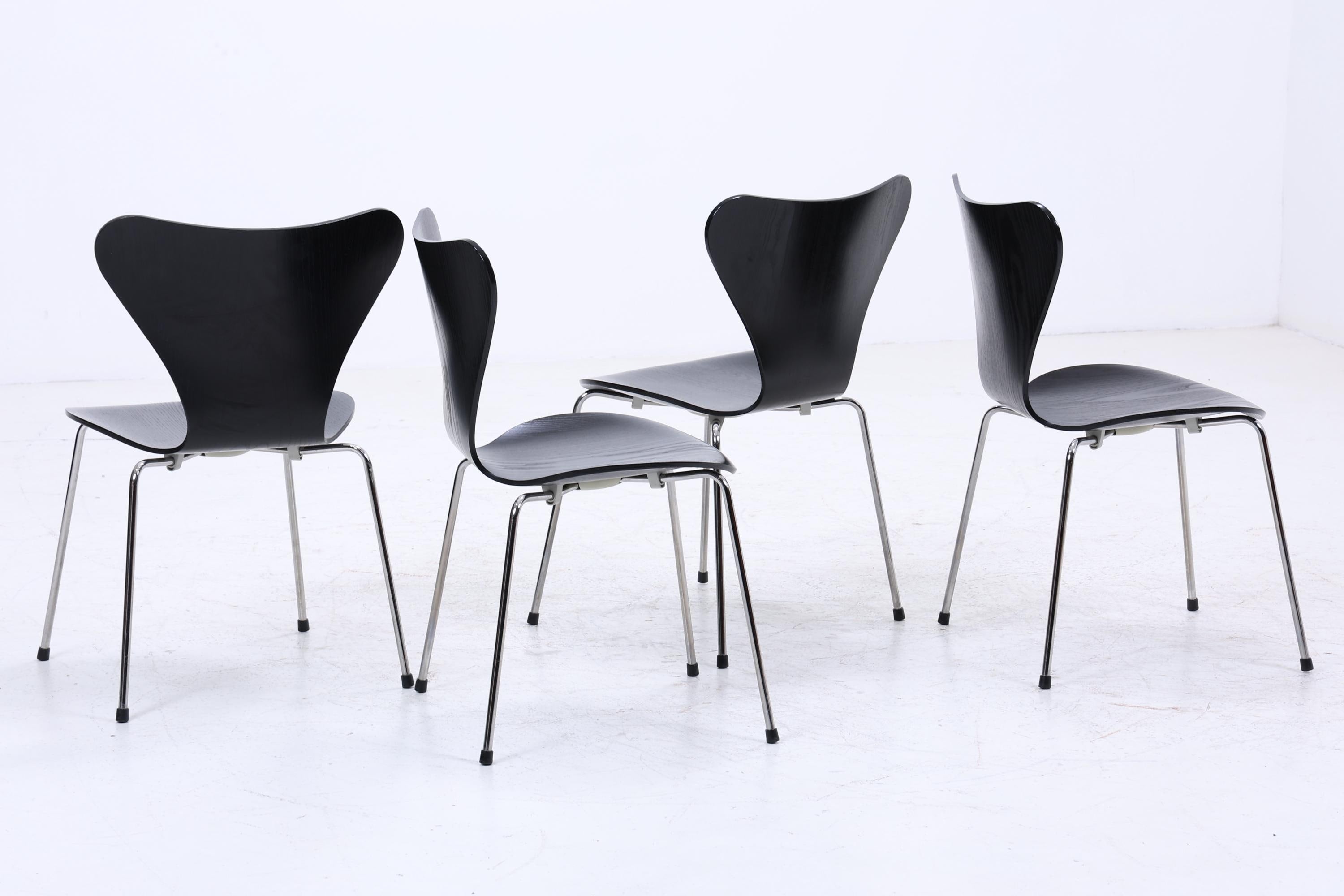 4er Set Vintage Stühle von Fritz Hansen der Serie 7 aus 1995 | Mid Century Stil Küchen Stuhl Esszimmerstühle Retro Schwarz