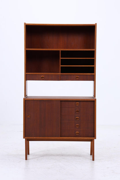 Vintage Teak Regal 60er Jahre | Mid Century Bücherregal mit Schiebetüren &amp; Schubladen Retro Holz Aufbewahrung