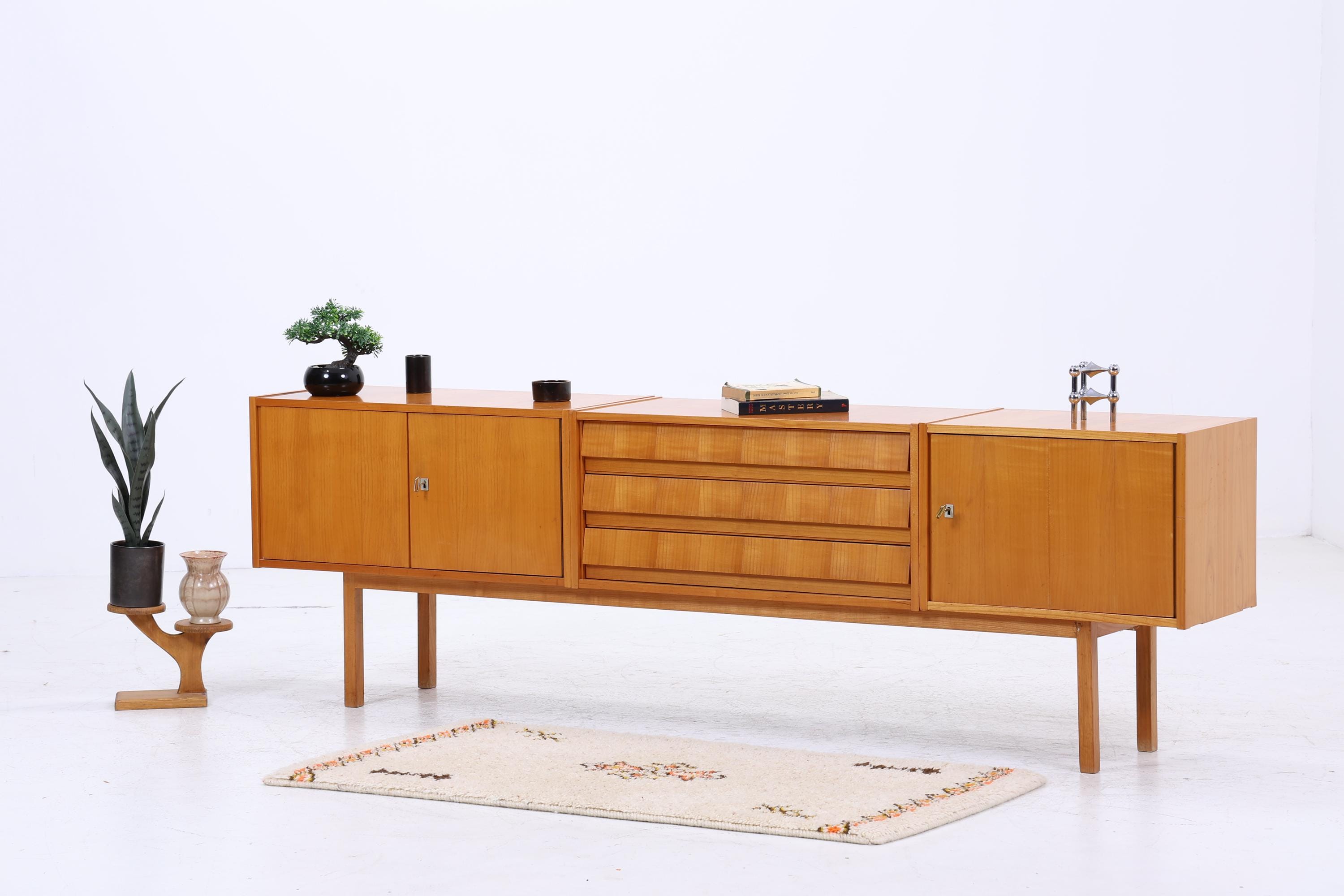 Vintage Sideboard 60er Jahre | Mid Century Lowboard mit Schubladen &amp; Fächern Holz Aufbewahrung