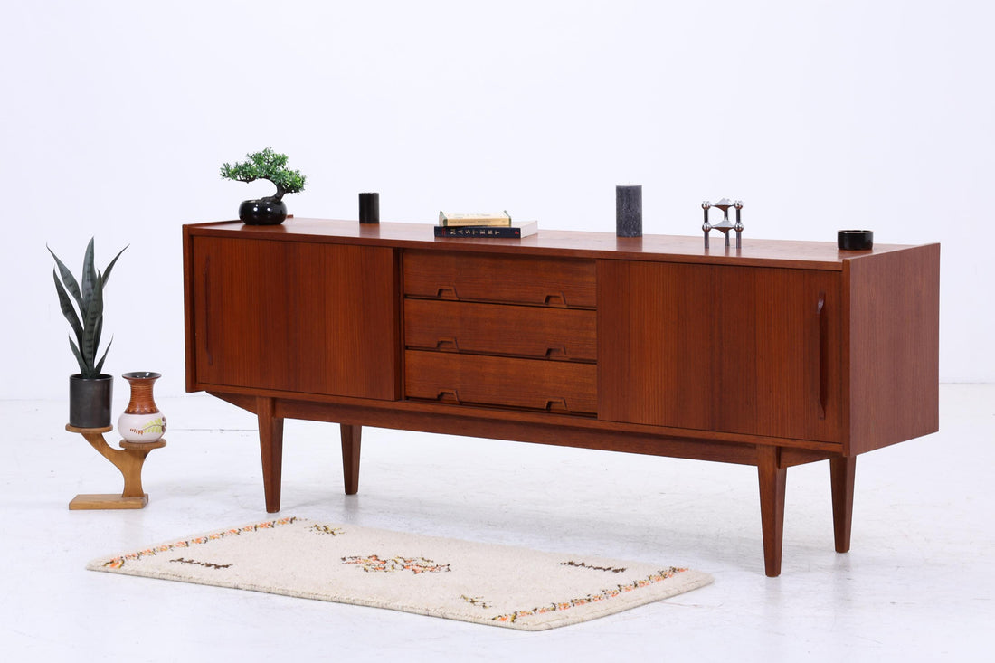 Vintage Teak Sideboard 60er Jahre | Mid Century Anrichte mit Schubladen &amp; Fächern Retro Holz Aufbewahrung