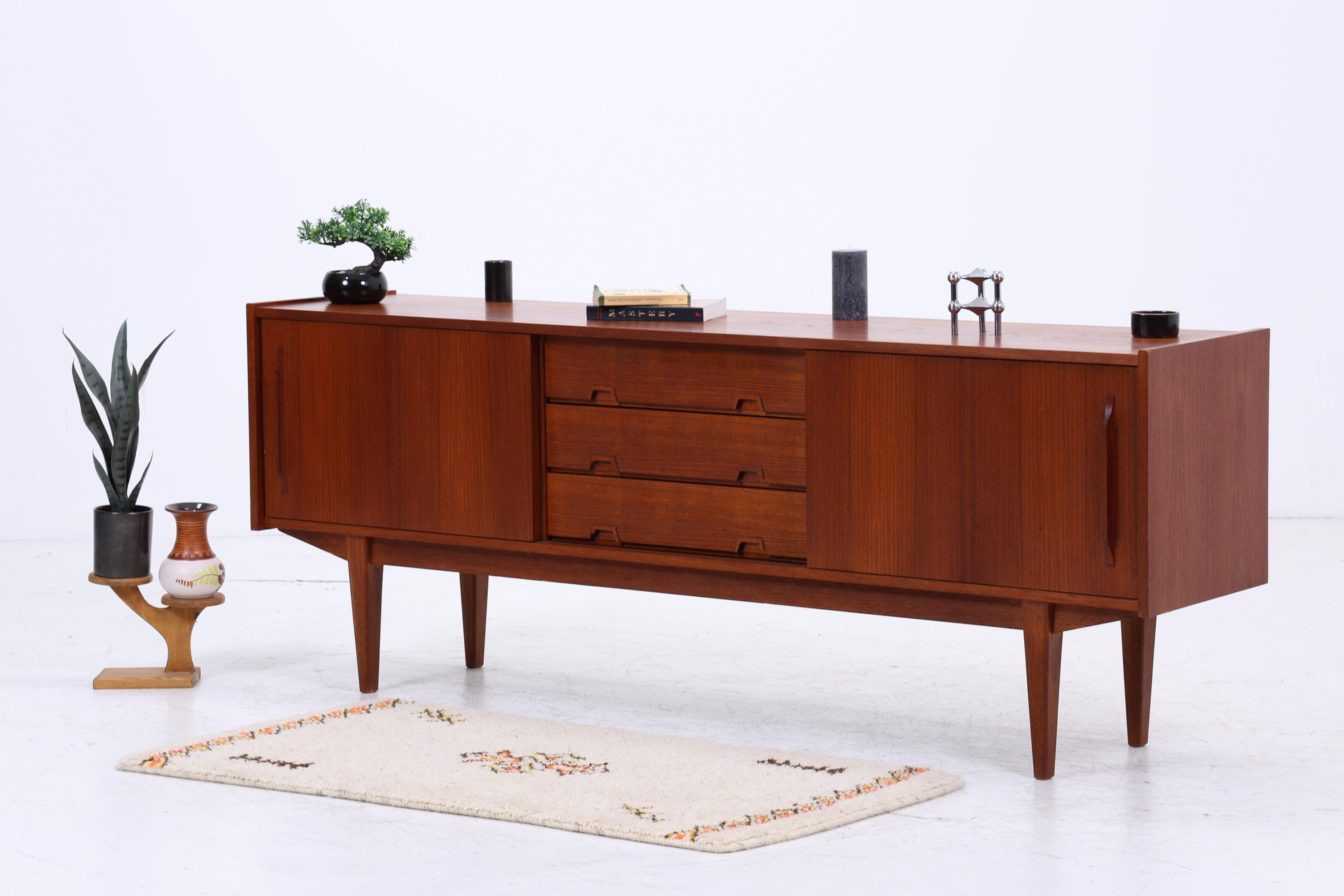 Vintage Teak Sideboard 60er Jahre | Mid Century Anrichte mit Schubladen &amp; Fächern Retro Holz Aufbewahrung