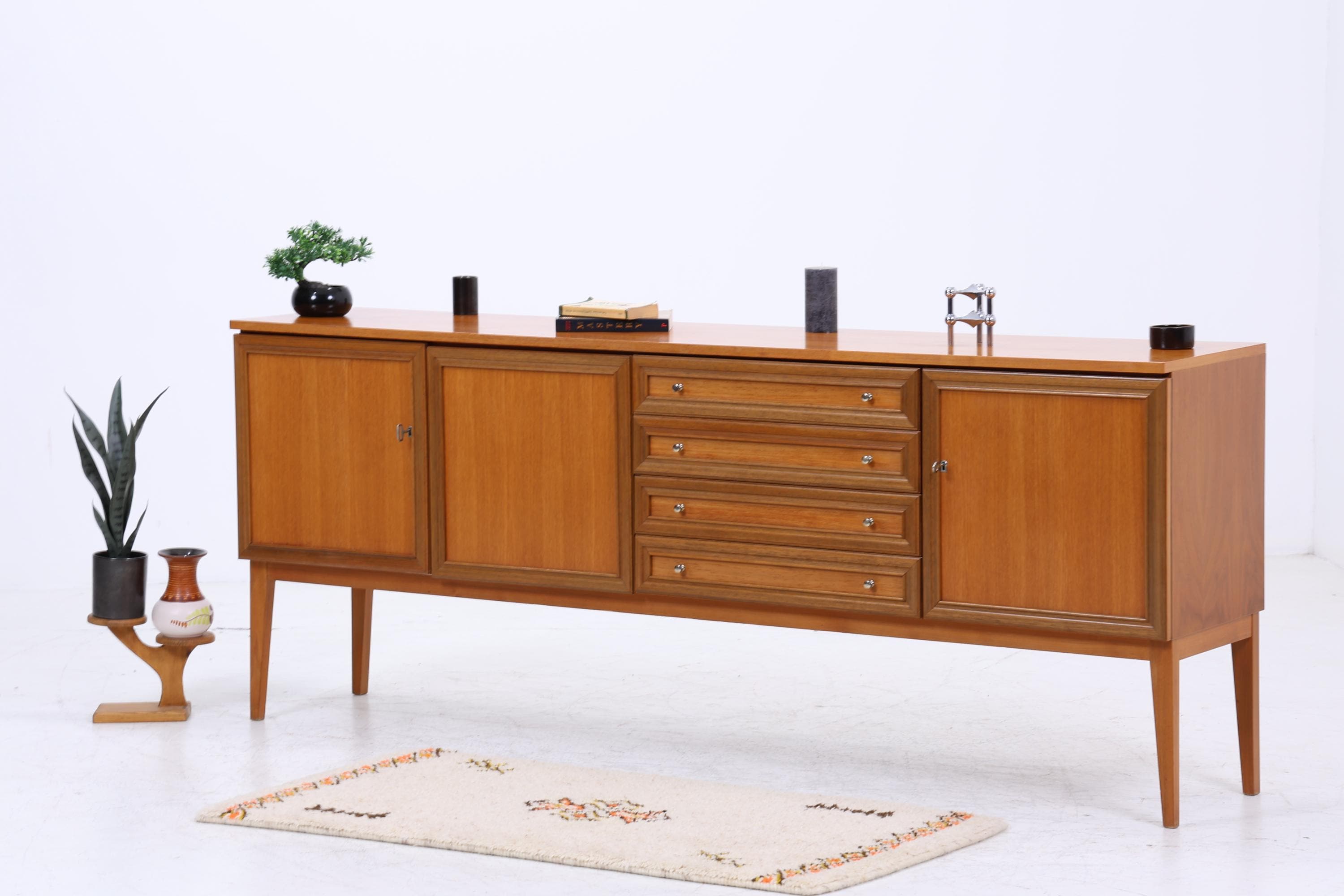 Vintage Nussbaum Sideboard 60er Jahre | Mid Century Anrichte mit Schubladen &amp; Fächern Retro Holz Aufbewahrung