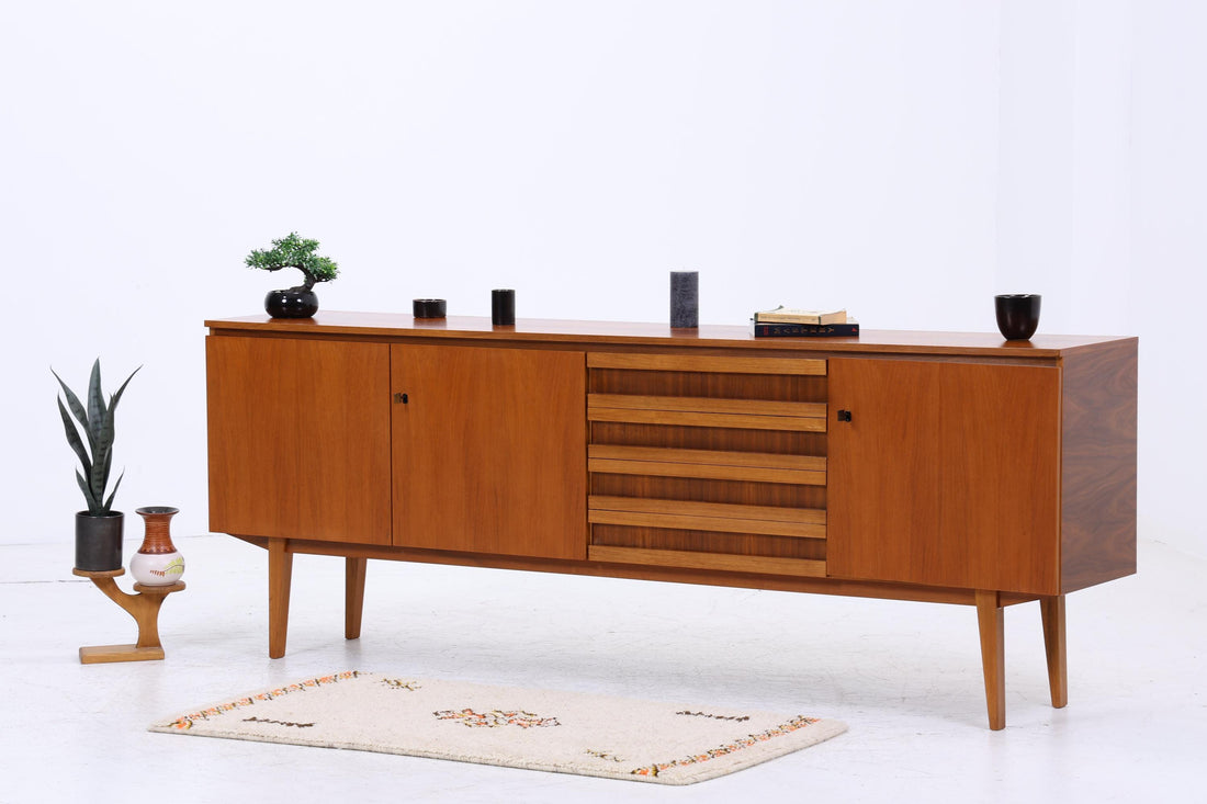 Wundervolles Vintage Sideboard 60er Jahre | Mid Century Anrichte mit Schubladen &amp; Fächern Retro Holz Aufbewahrung