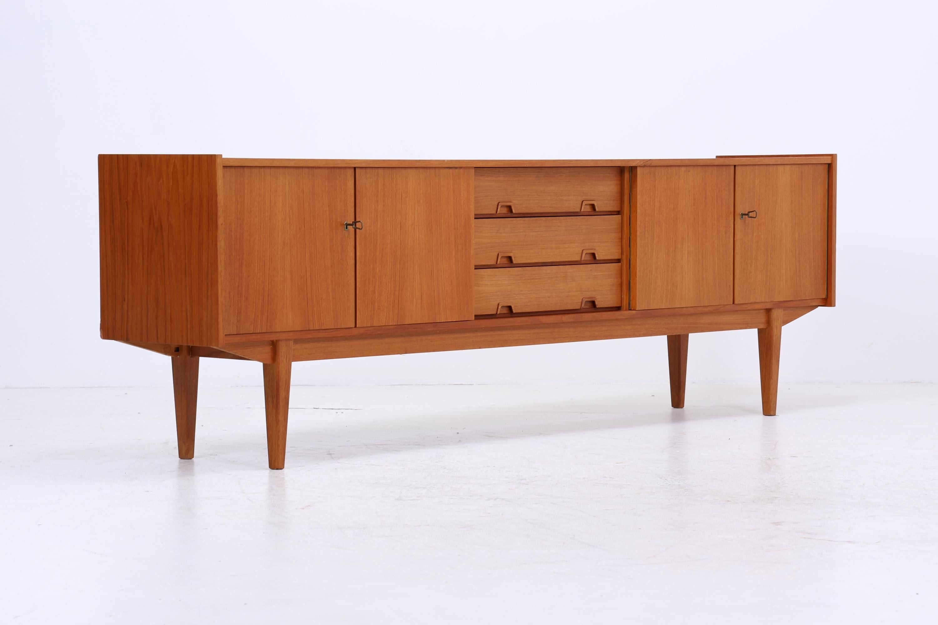 Vintage Teak Sideboard 60er Jahre | Danish Design Mid Century Anrichte mit Schubladen &amp; Fächern Retro Holz Aufbewahrung