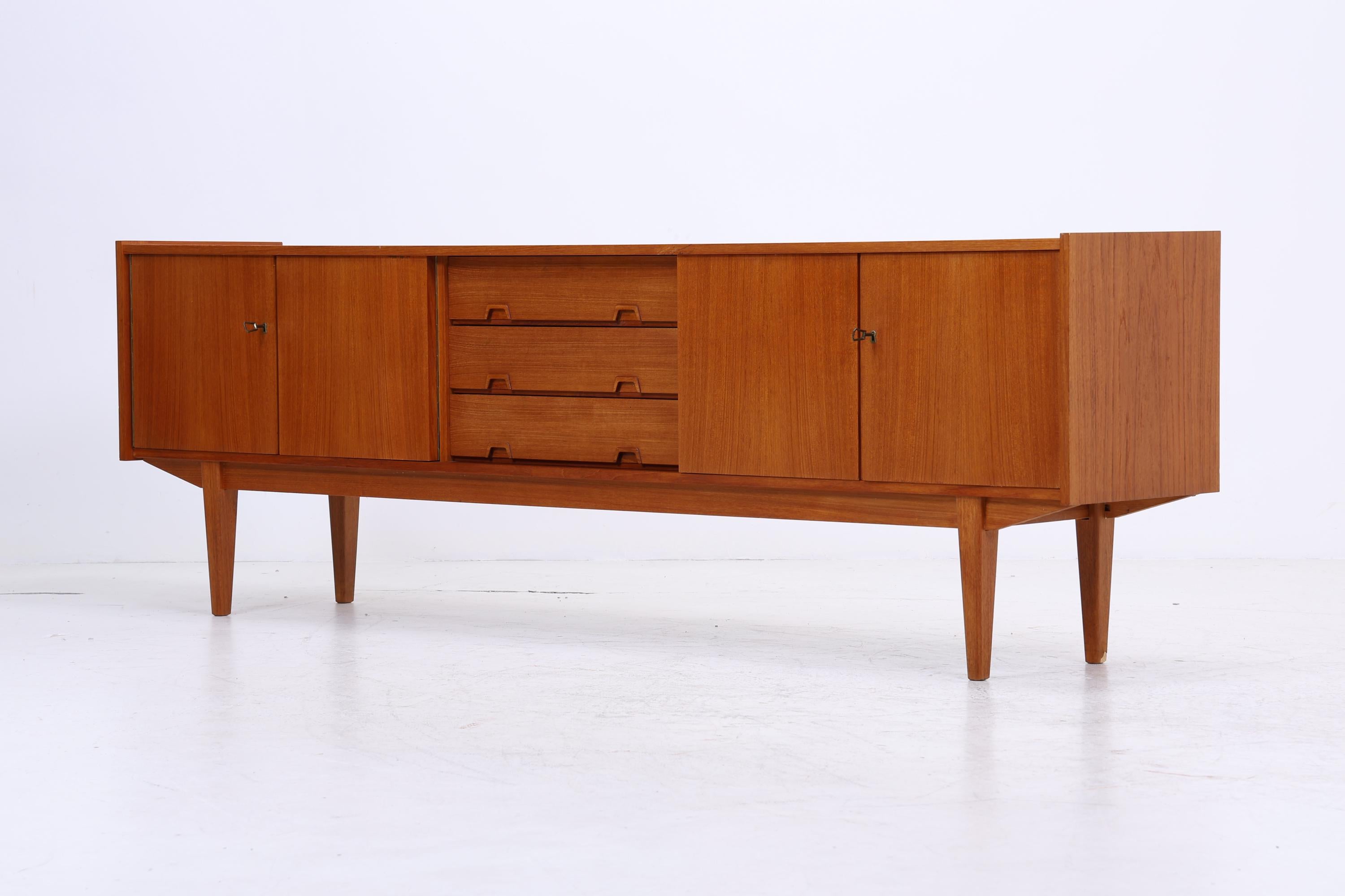 Vintage Teak Sideboard 60er Jahre | Danish Design Mid Century Anrichte mit Schubladen &amp; Fächern Retro Holz Aufbewahrung
