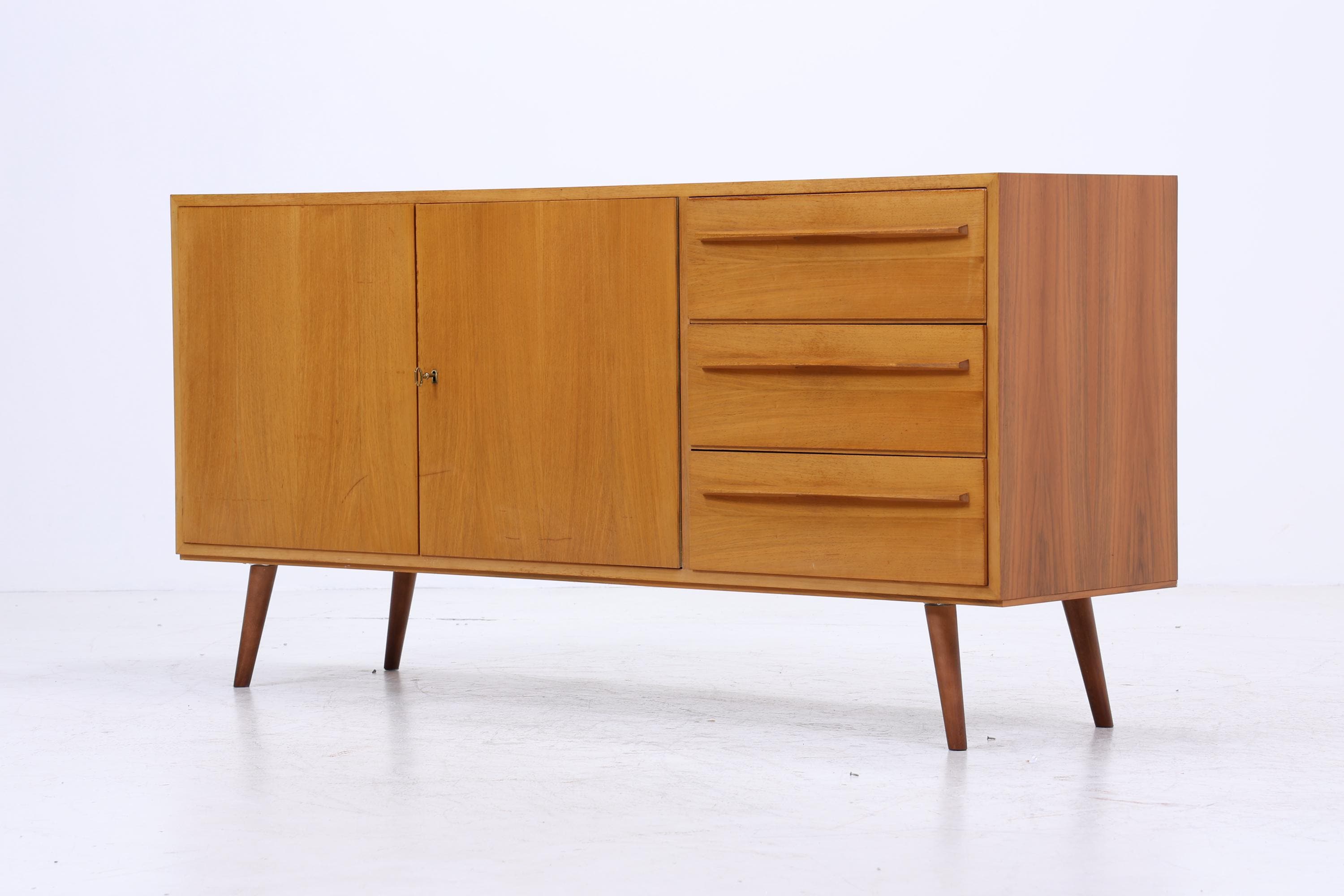 Vintage Sideboard 60er Jahre | Mid Century Anrichte mit Schubladen &amp; Fächern Holz Aufbewahrung Anrichte