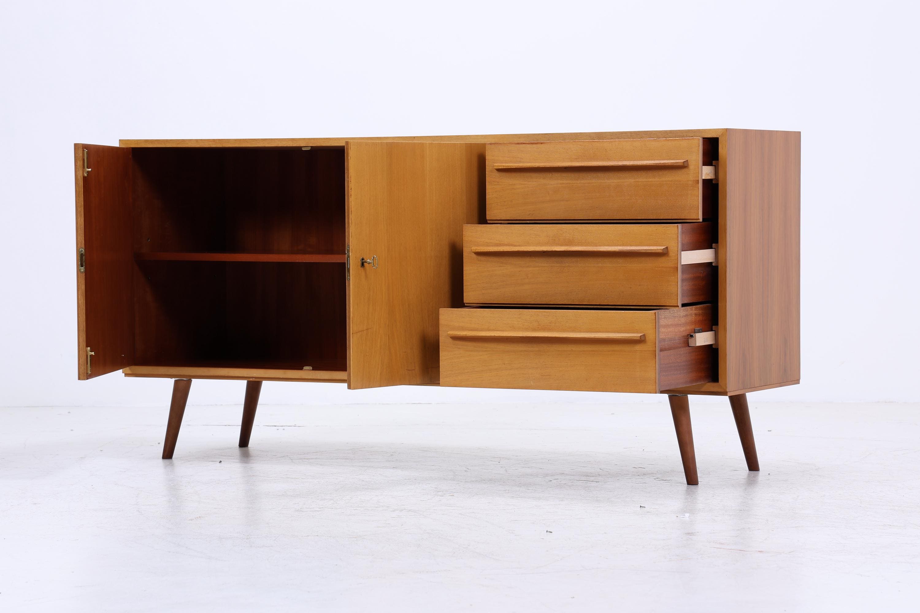 Vintage Sideboard 60er Jahre | Mid Century Anrichte mit Schubladen &amp; Fächern Holz Aufbewahrung Anrichte