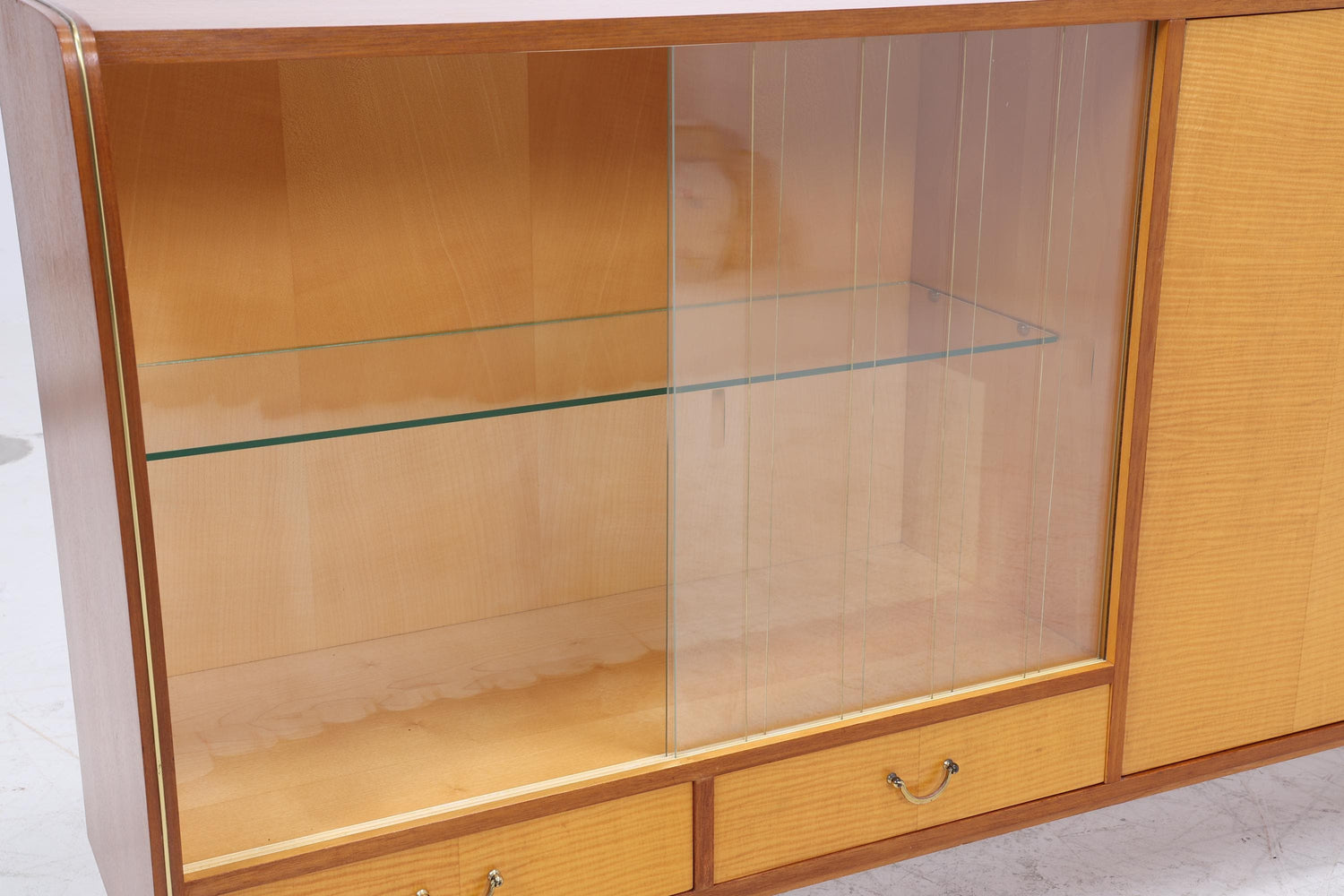 Vintage Glas SIdeboard 60er Jahre |  Mid Century Highboard Vitrine Holz Design