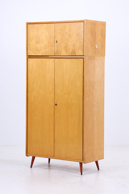 Wunderschöner Vintage Kleiderschrank | Mid Century Birke Wäscheschrank | 60er Jahre Schrank | mit Kleiderstange &amp; Fächern