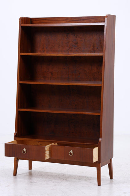 Vintage Mahagoni Bücherregal | Mid Century Regal mit Schubladen | 60er Retro Holz Aufbewahrung