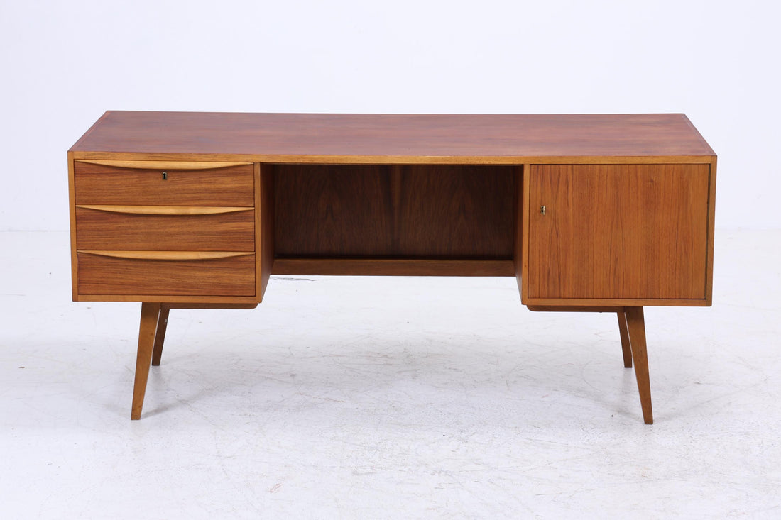 Vintage Schreibtisch im Hellerau Stil | Mid Century Arbeitstisch Bürotisch Frei Tisch Retro Holz Design 60er Jahre