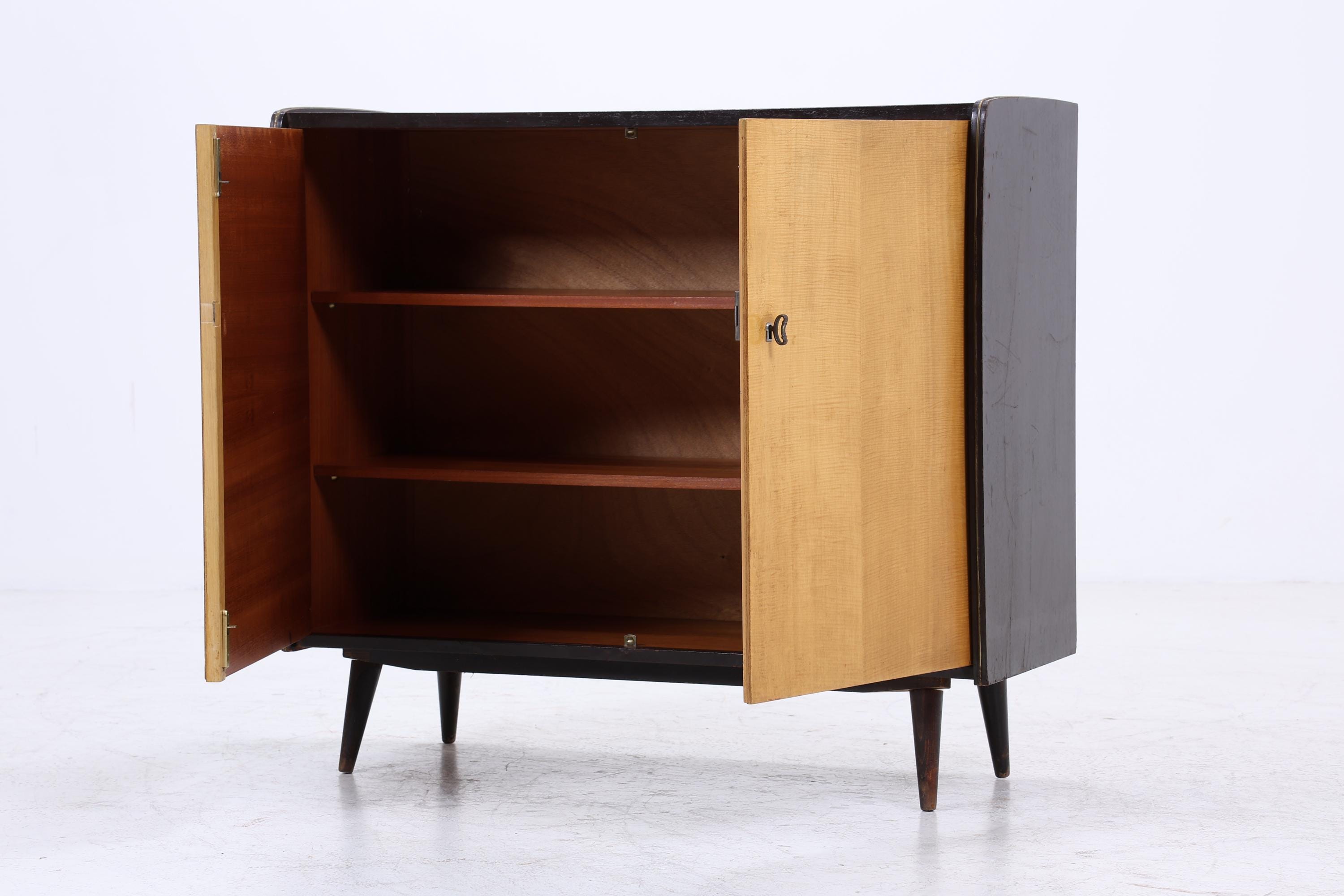 Vintage Kommode 60er | Mid Century Schrank Schwarz | Retro Holz Aufbewahrung