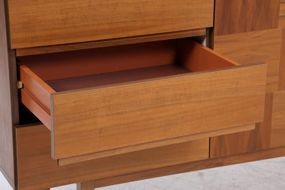Vintage Nussbaum Sideboard 60er Jahre | Mid Century Anrichte mit Schubladen &amp; Fächern und Schachmuster Retro Holz Aufbewahrung