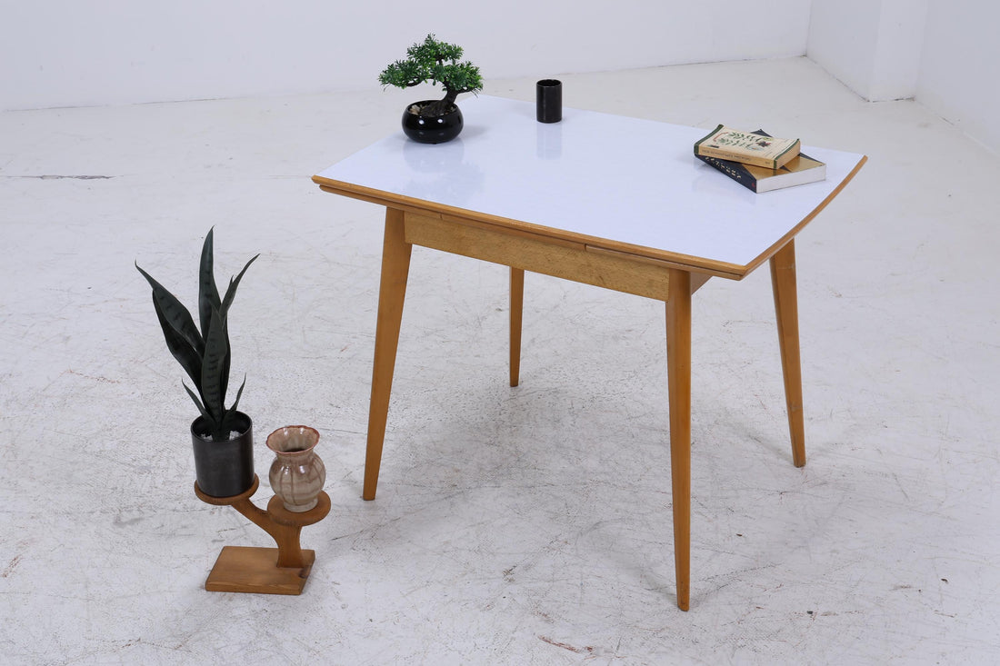 Vintage Küchentisch 60er Jahre | Mid Century Esstisch ausziehbar Tisch Retro 70er Holz Resopal