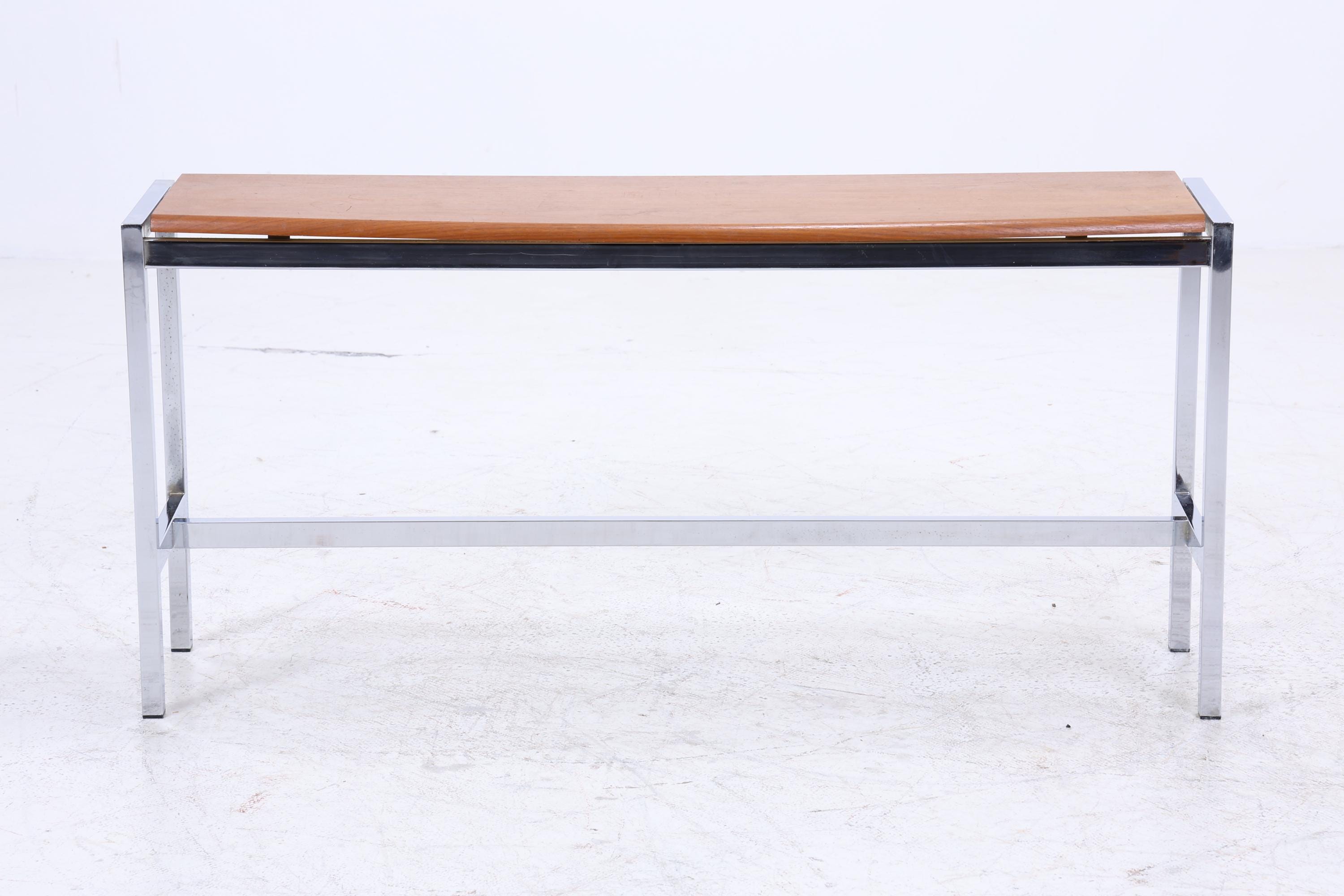 Wunderschöner Vintage Beistelltisch aus Teak &amp; Chrom | Mid Century Couchtisch Konsolentisch 60er Jahre Retro Wohnzimmer