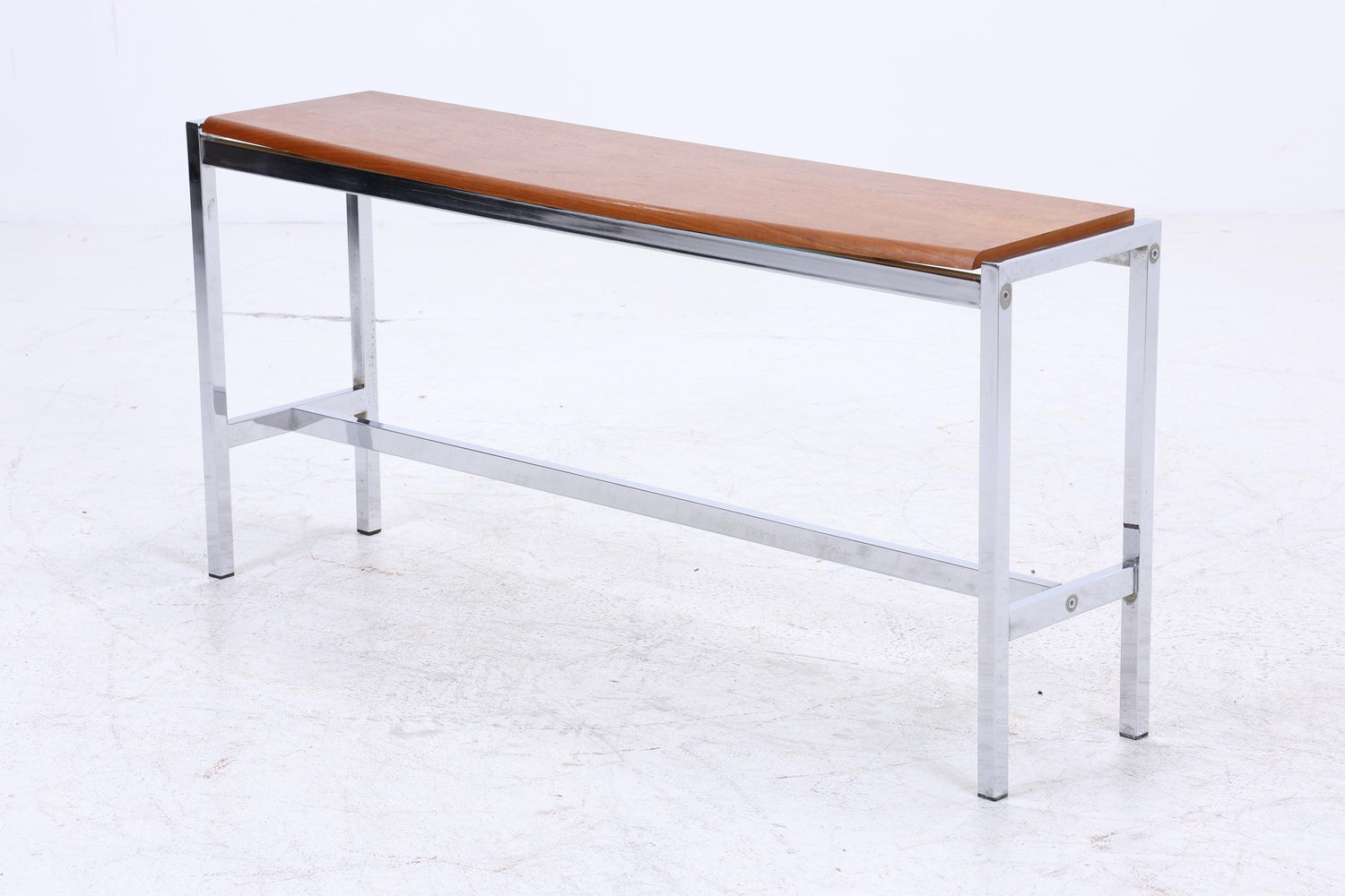 Wunderschöner Vintage Beistelltisch aus Teak &amp; Chrom | Mid Century Couchtisch Konsolentisch 60er Jahre Retro Wohnzimmer