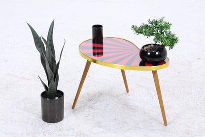 Vintage Nierentisch mit Muster | Mid Century Blumentisch | Beistelltische Schwarz Rot 60er Jahre